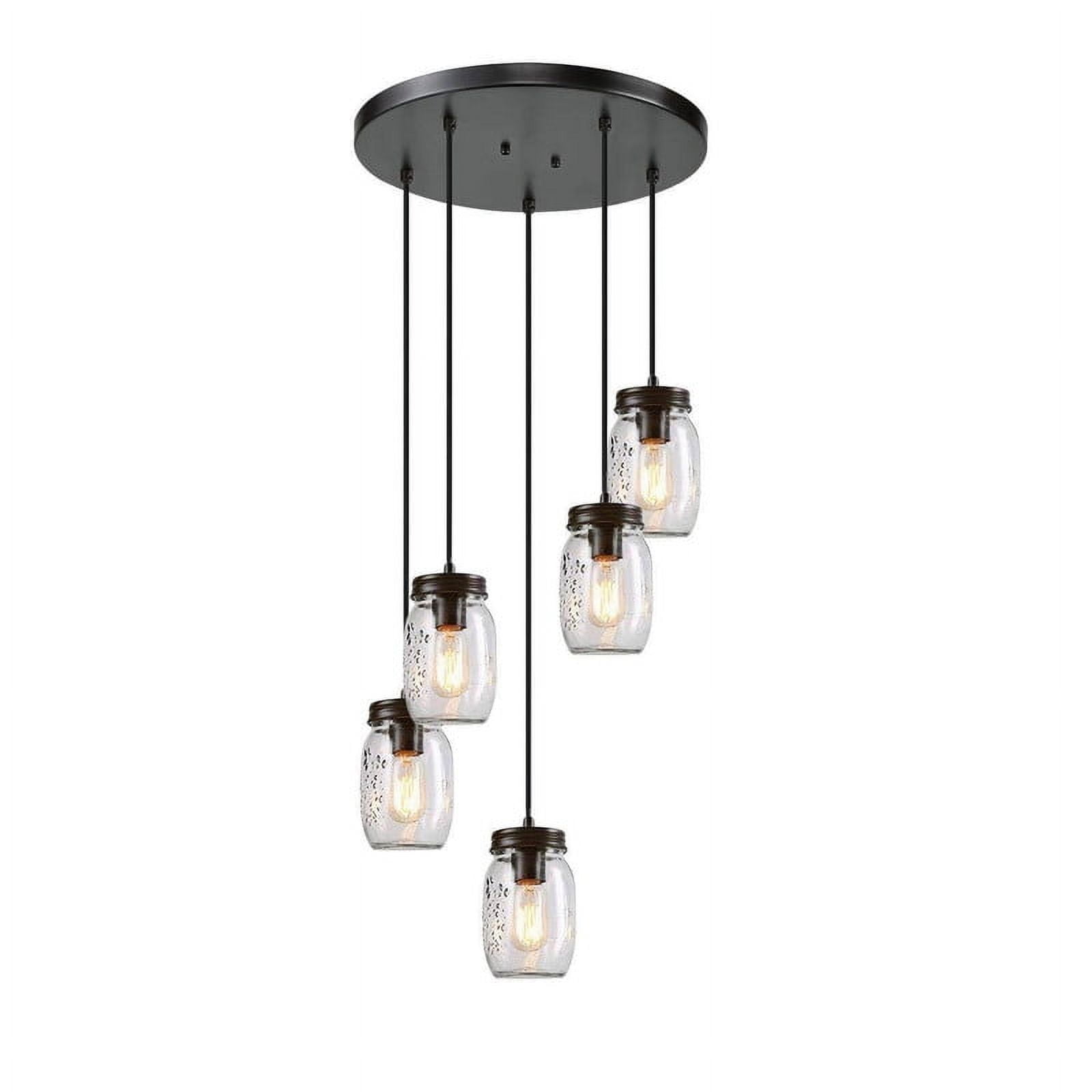 LNC 5-Light Matte Black and Clear Glass Farmhouse LED Chandelier, for Dining