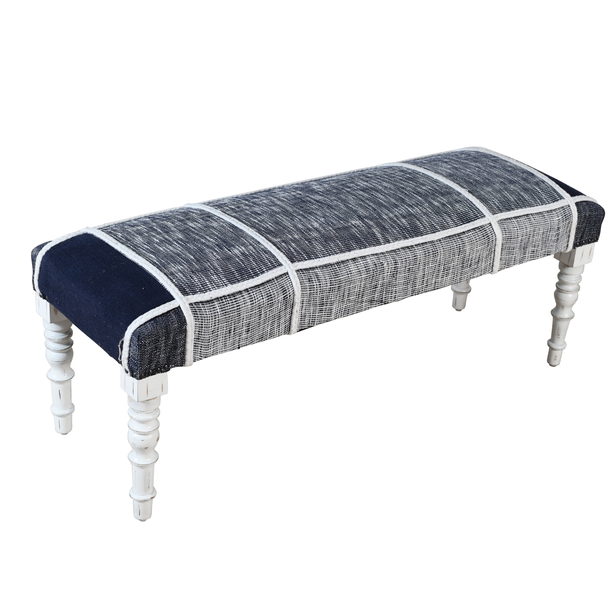 LR Home Bryan 47" Blue/White Plaid Upholstered Accent Bench