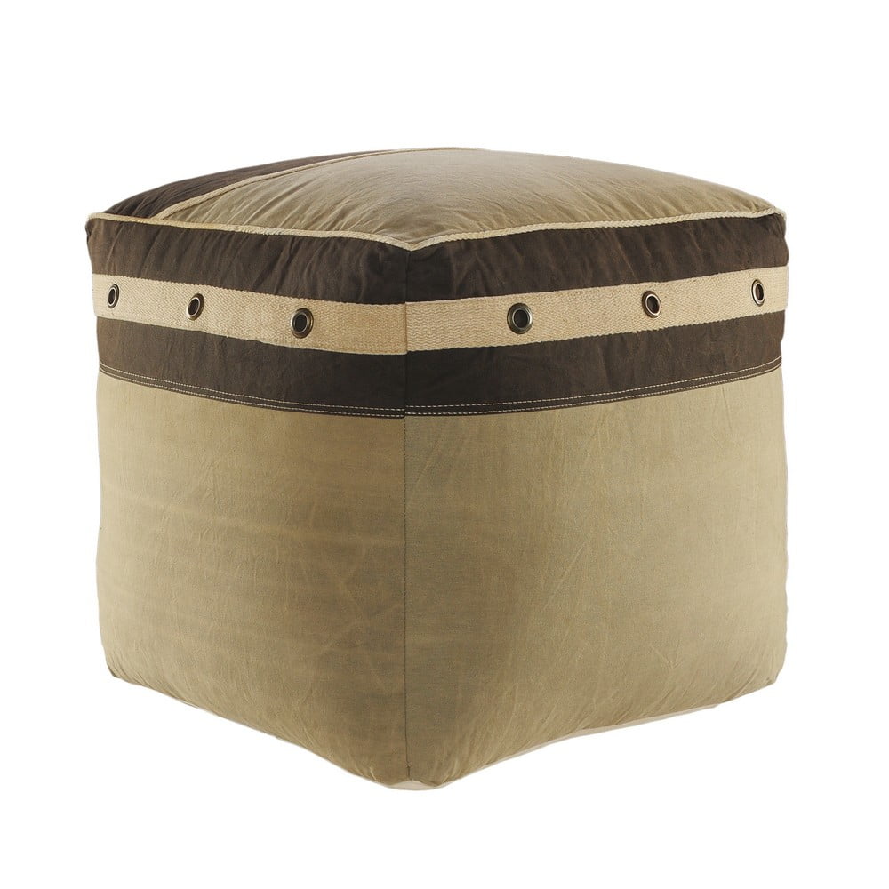 LR Home Medium Bordered Indoor Square Pouf, Gray/Brown, 20" x 20" x 20"