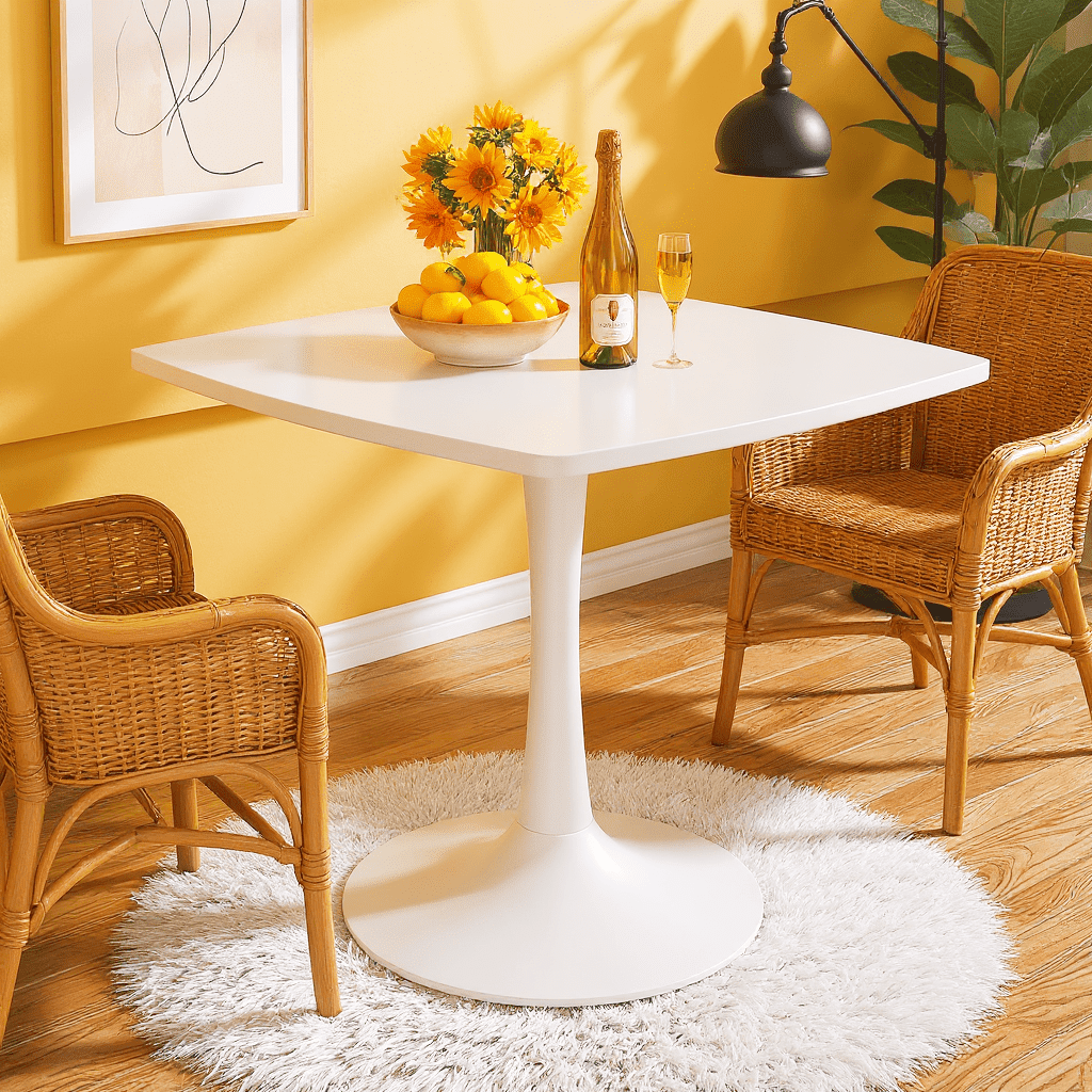 Cvortll White Square Dining Table, Mid-Century Modern Tulip Pedestal Dining Table, Kitchen and Living Room Table for Small Spaces