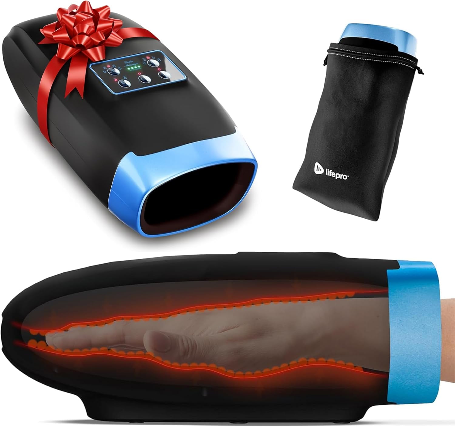 LifePro Legra Hand Massager with Heat & Compression – Finger, Palm & Wrist Massager for Arthritis, Carpal Tunnel, Pain Relief, Relaxation - Black