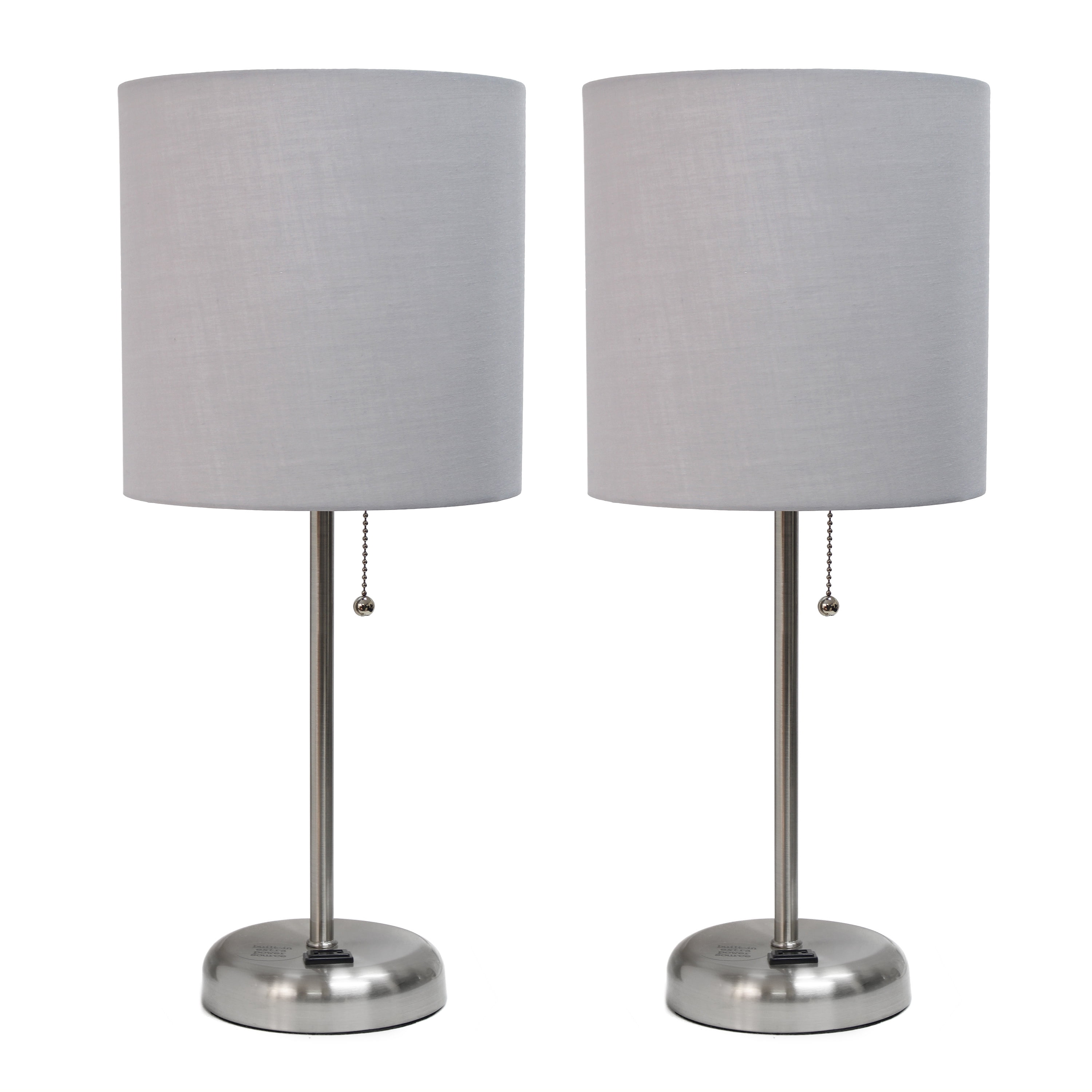 LimeLights Stick Lamp with Outlet and Fabric Shade Two Pack Set