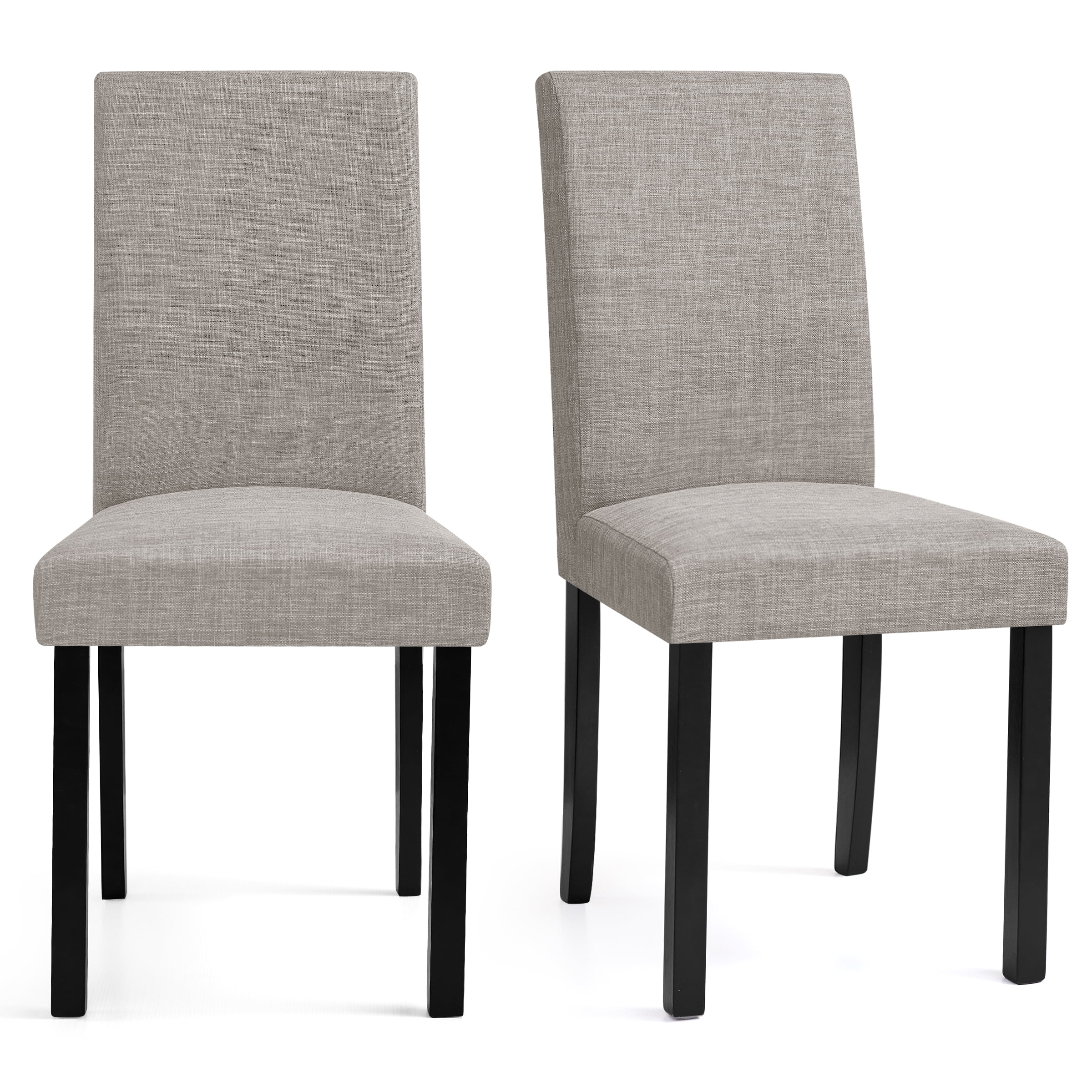 DyFun Linen Fabric Upholstered Dining Chairs Set of 2 with Solid Wood Legs for Kitchen and Dining Room, Light Gray