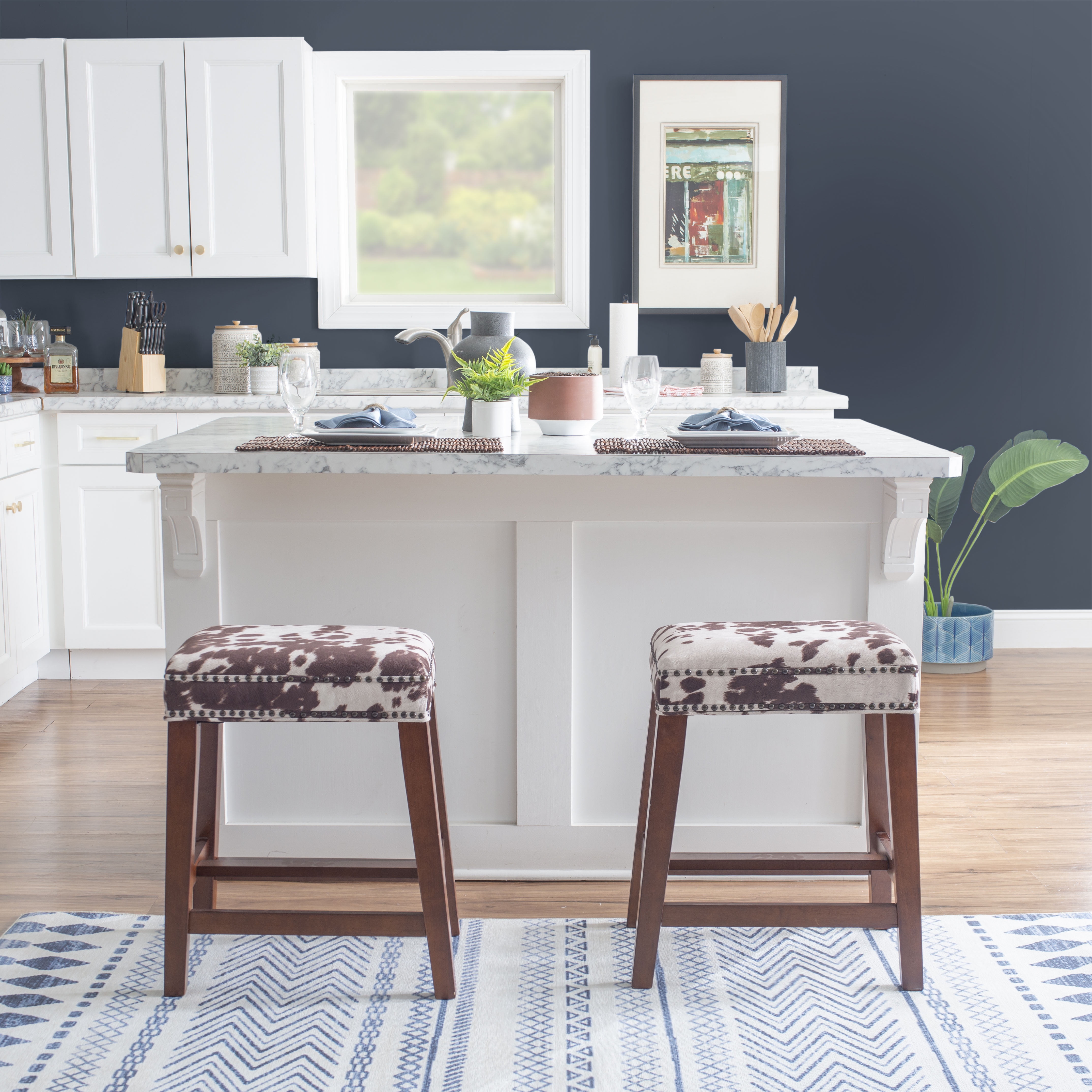 Linon Walt Cow Print Counter Stool, 24.5 inch Seat Height, Multiple Colors