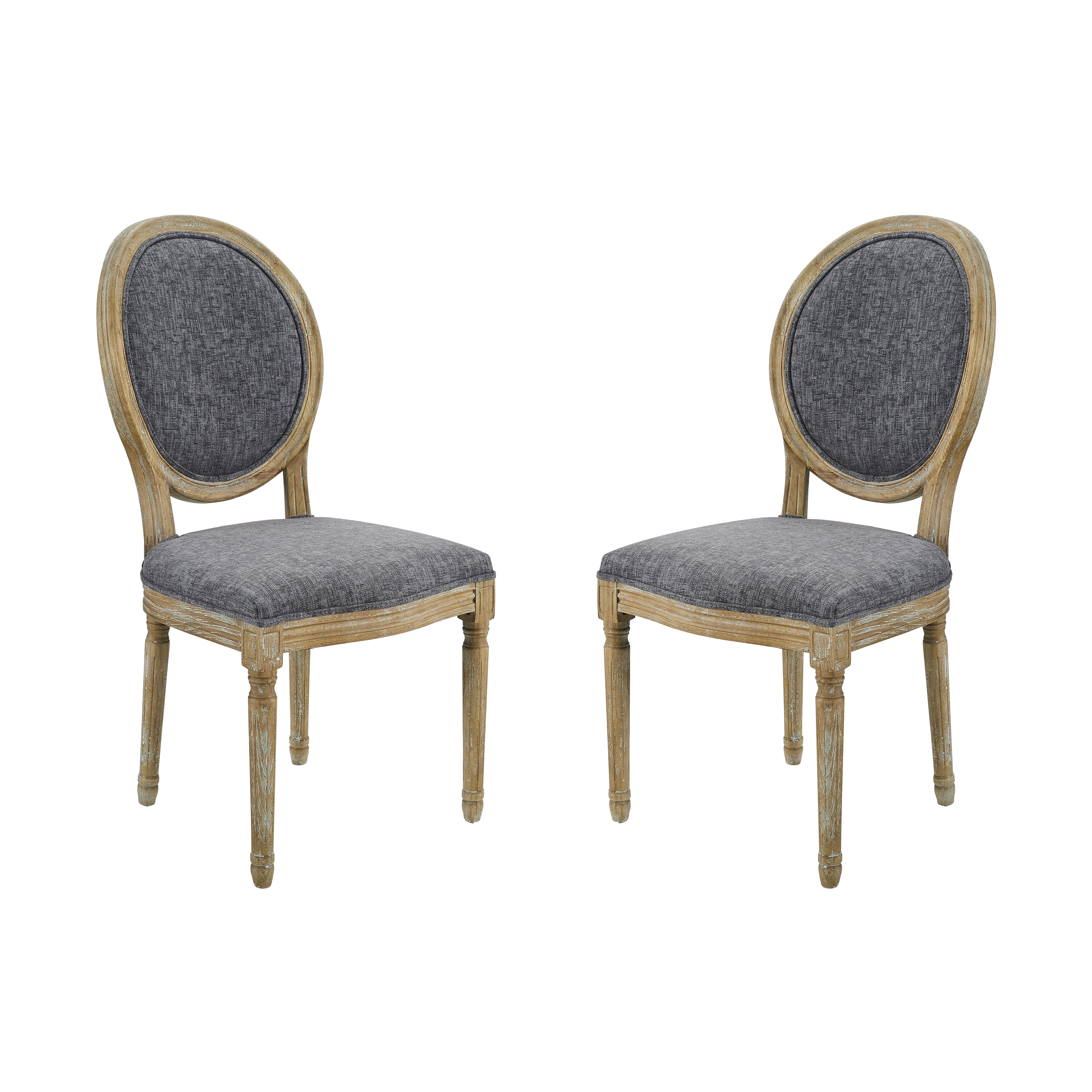 Linon Avalon Full Back Casual Dining Chair, Set of 2, 18" Seat Height, Dark Natural Brown Finish with Charcoal Fabric