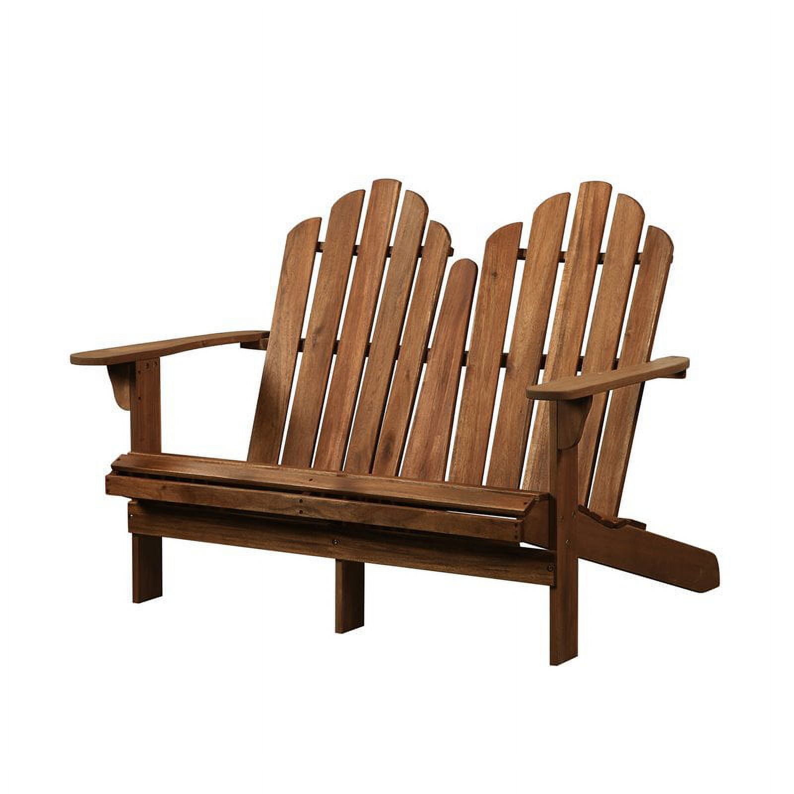 Linon Adirondack Solid Acacia Wood Outdoor Double Bench in Acorn Brown Stain