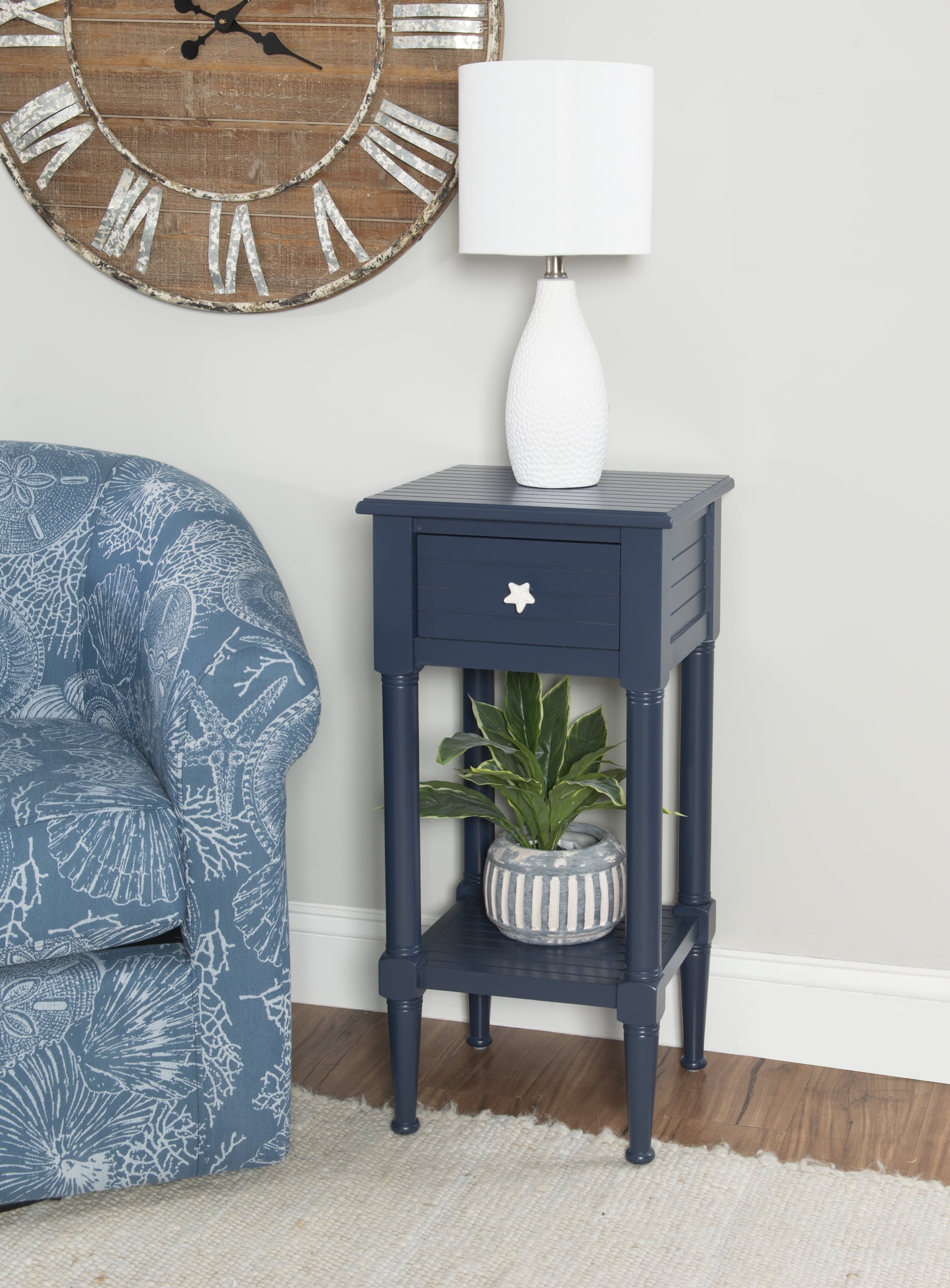 Linon Athalee Single Drawer Indoor Accent Side Table with Shelf, 29.5" Tall, Navy