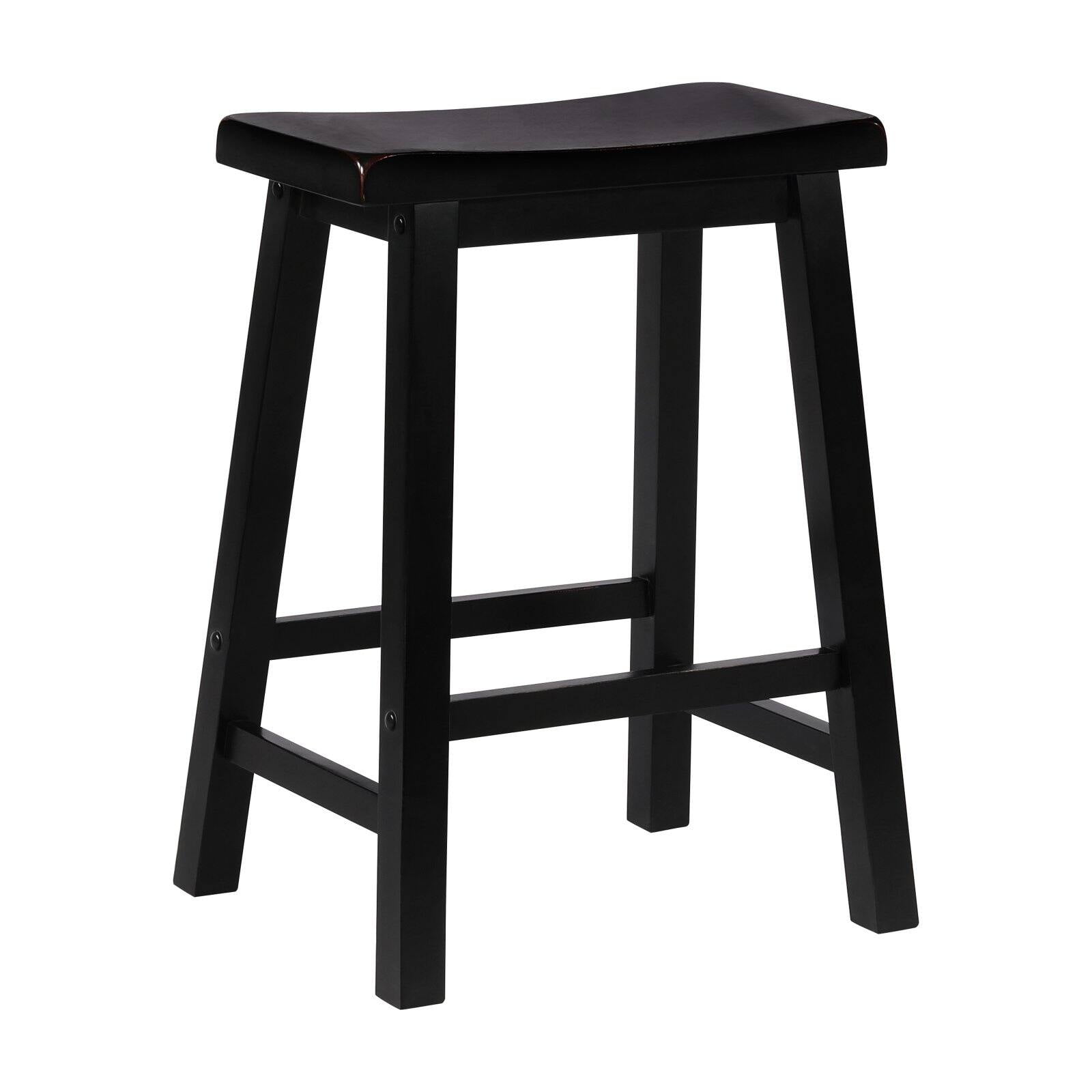 Linon Beamon 24" Sturdy Wood Backless Saddle Seat Counter Stool in Antique Black