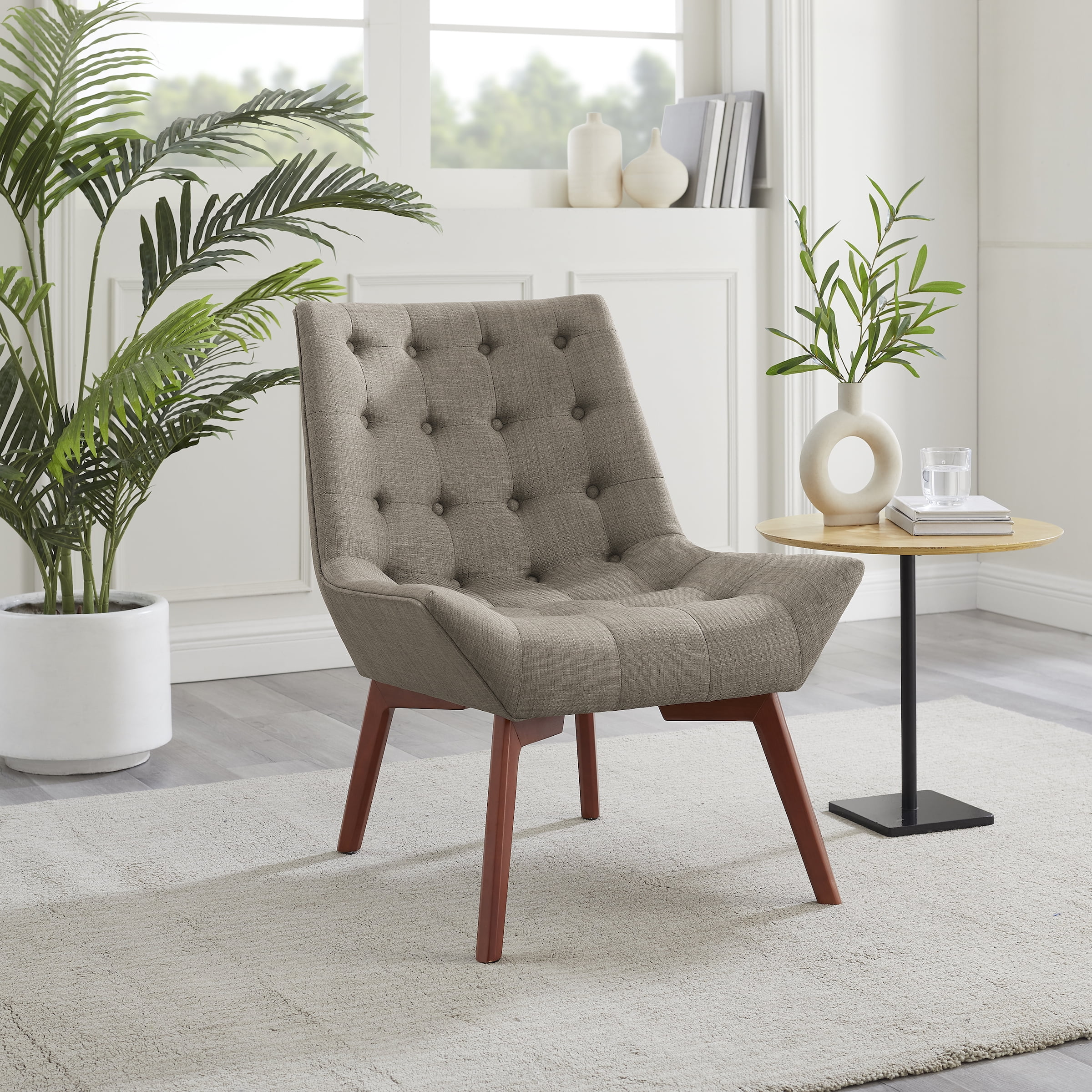 Linon Cassia Mid-Century Button Tufted Accent Chair, Gray
