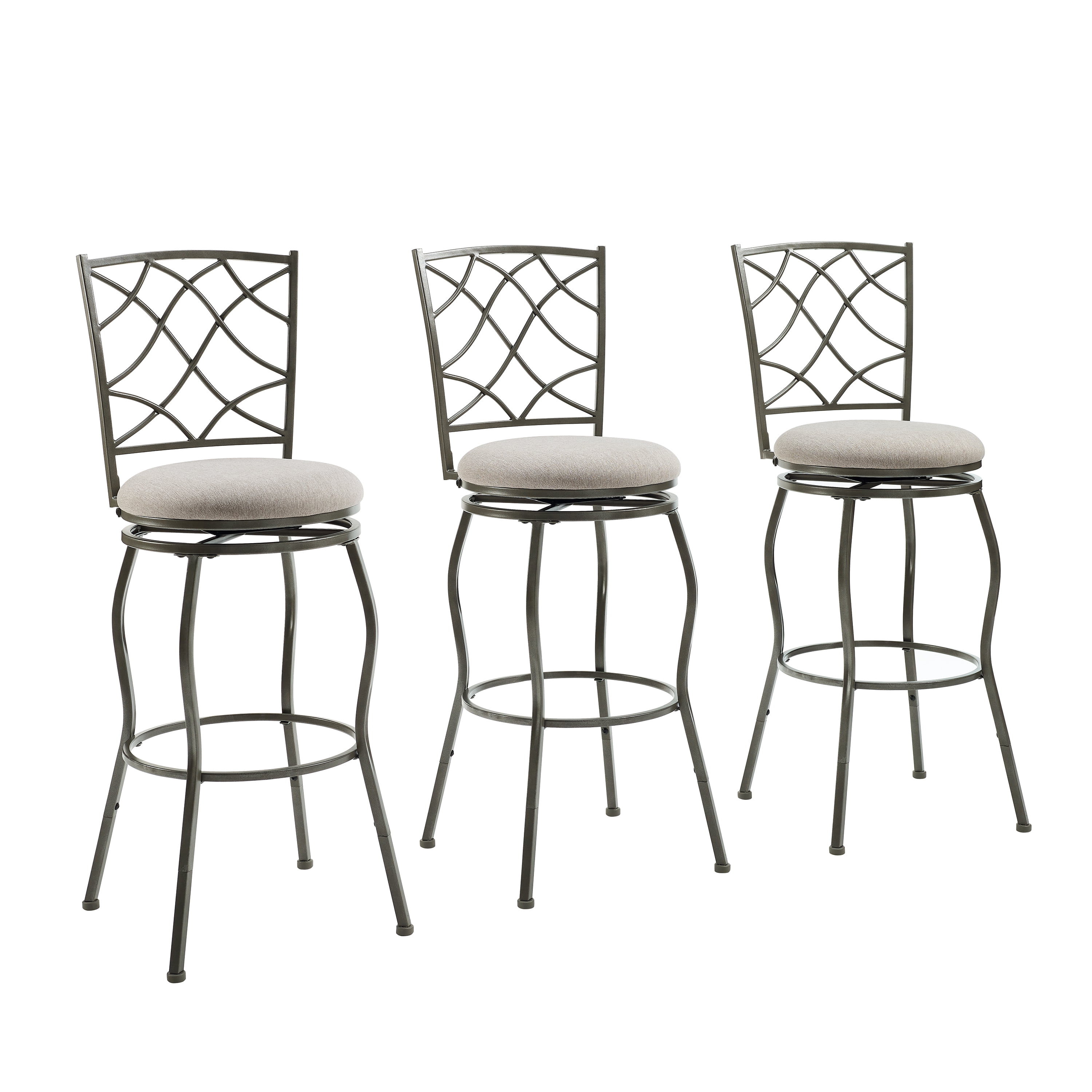 Linon Caston Adjustable Metal Swivel Bar Stool, Set of 3, Pewter
