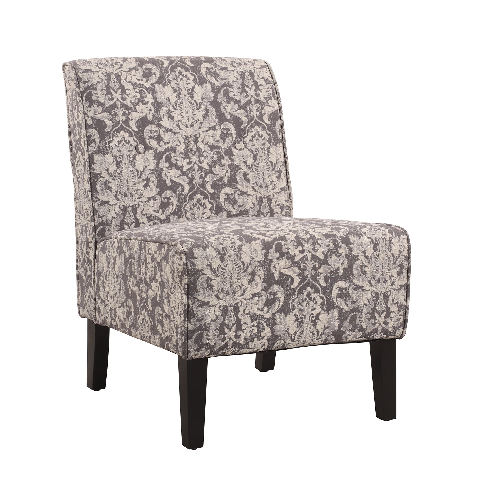 Linon Coco Damask Upholstered Tufted Accent Chair in Gray Patterned Fabric