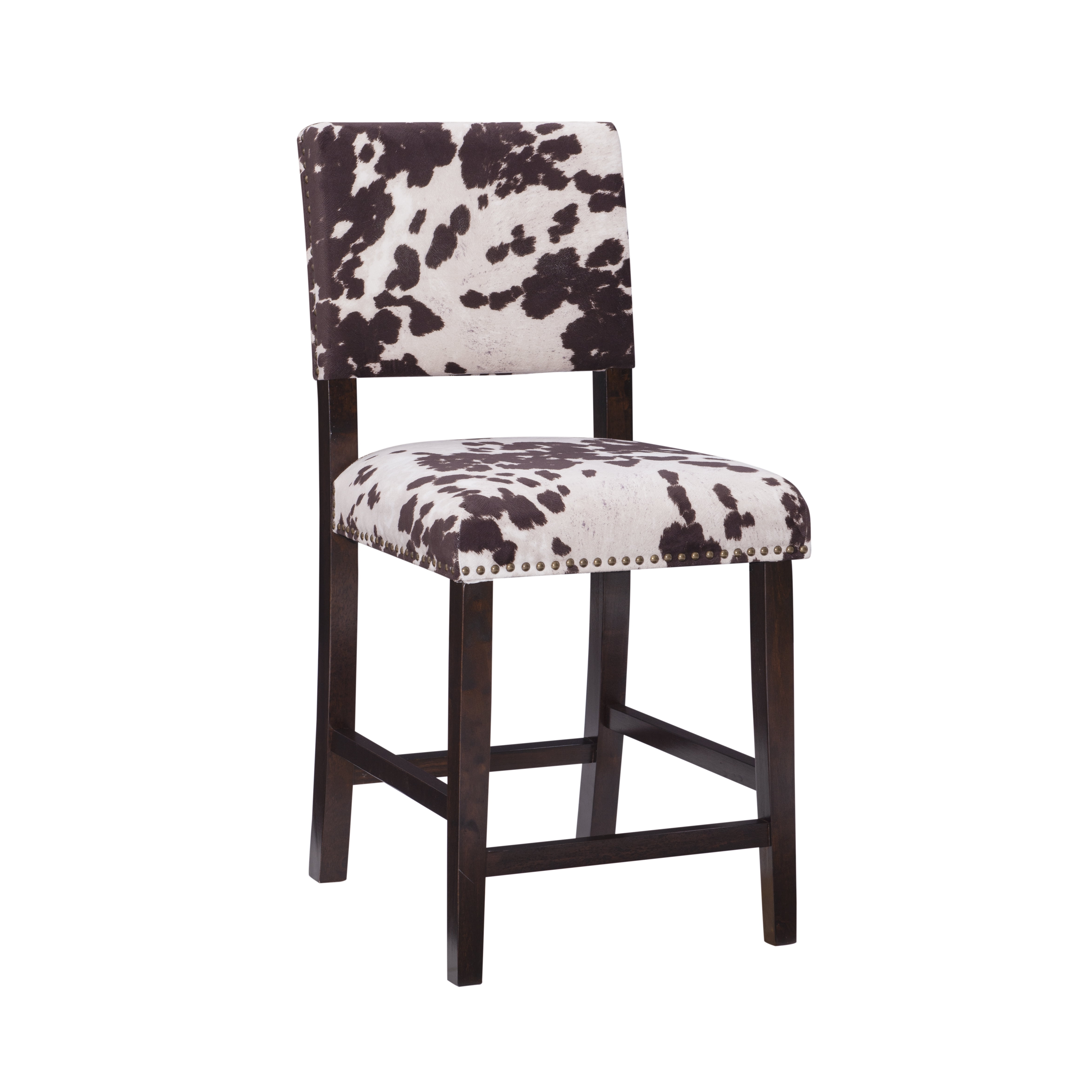 Linon Corey 24" Mid Back Indoor Udder Madness Counter Stool, Espresso/Brown Cow Print