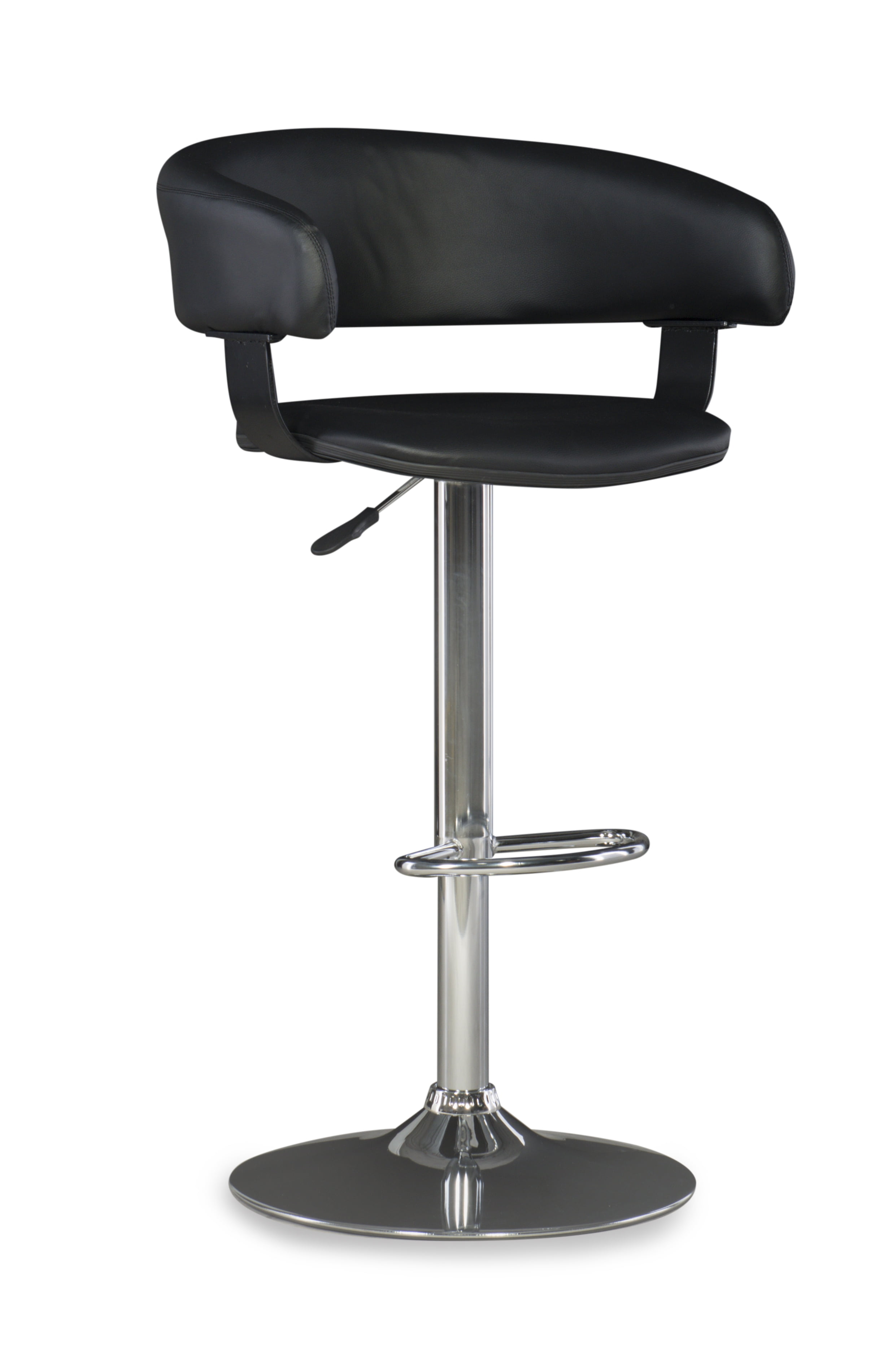 Linon Curved Low Back Indoor Round Metal Pedestal Bar Stool with Adjustable Height and Swivel, Chrome/Black Faux Leather