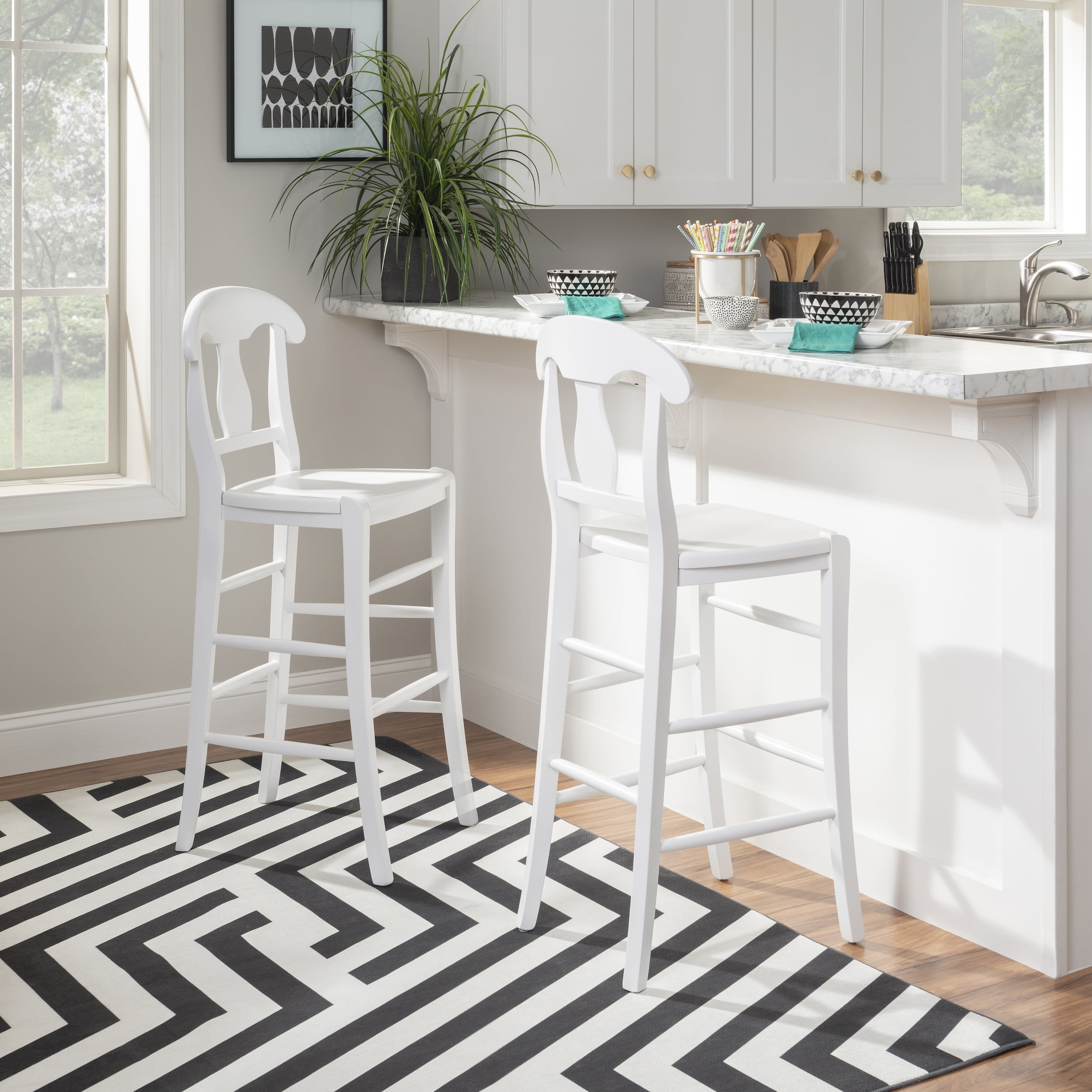 Linon Ezra 29" Indoor Wood Bar Stool, Set of 2, White