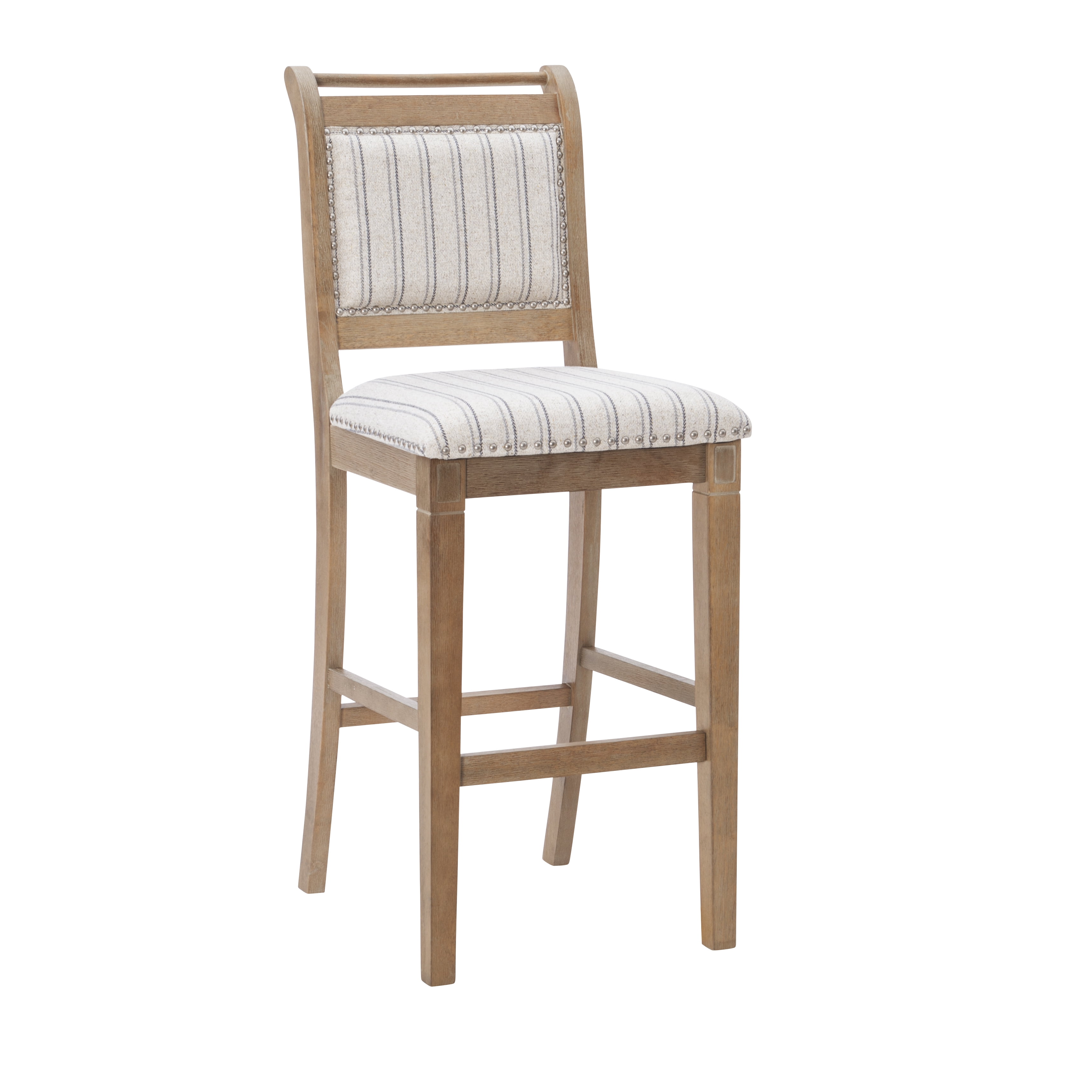 Linon Emmy 30" Mid Back Indoor Wood Bar Stool, Gray wash/Natural Stripe