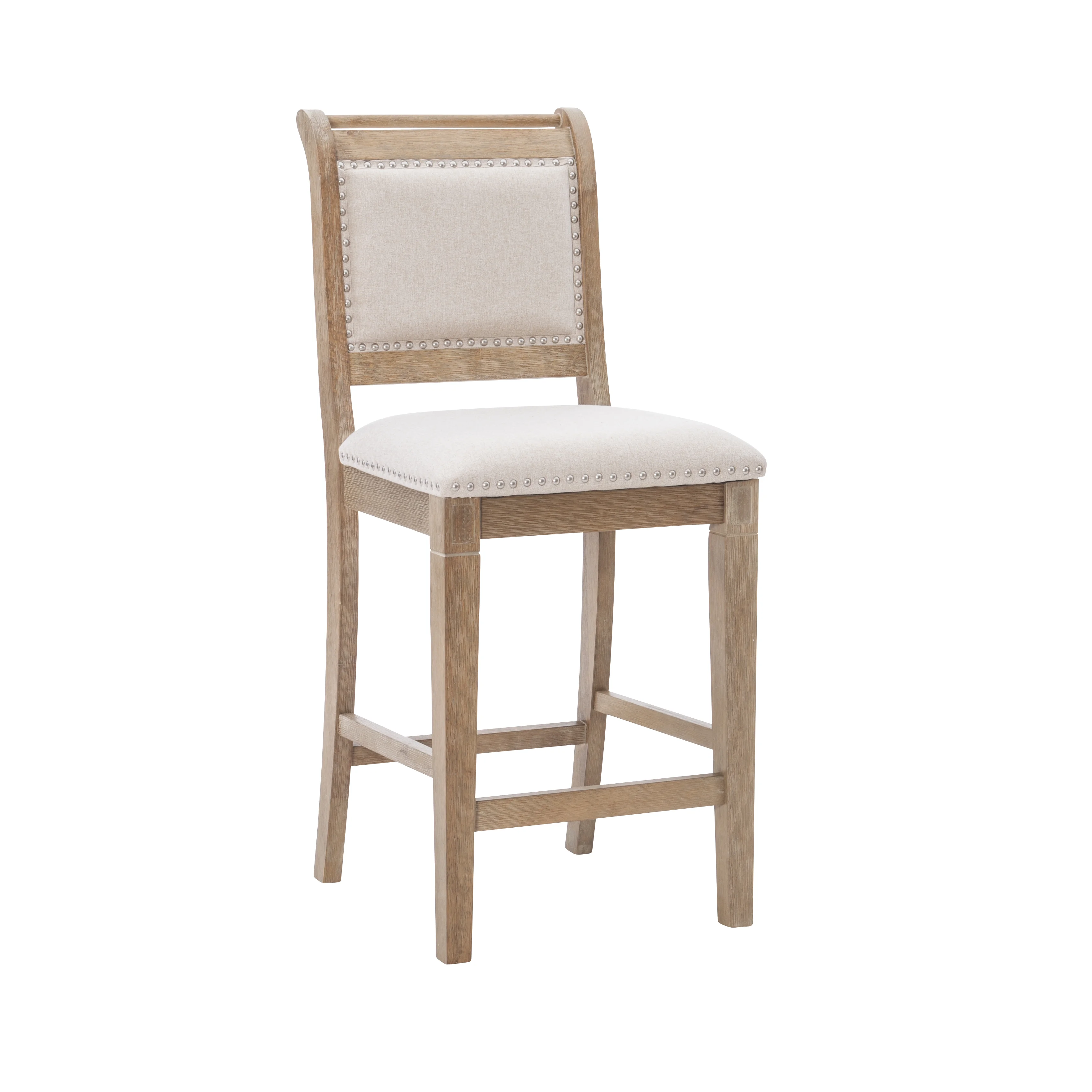 Linon Emmy 26" Counter Stool, Rustic Graywash with Natural Fabric