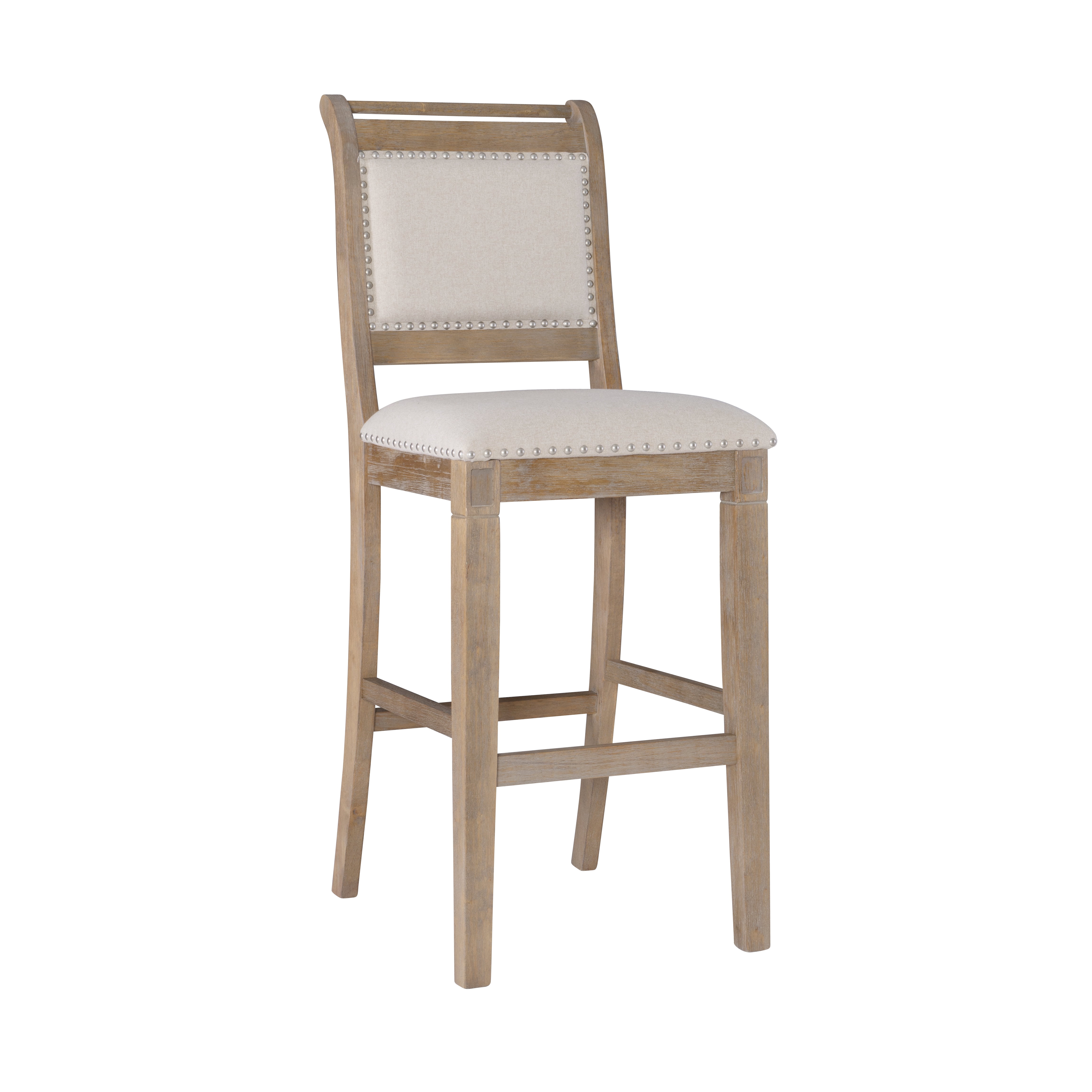 Linon Findley 30" High Back Bar Stool, Rustic Gray wash/Beige