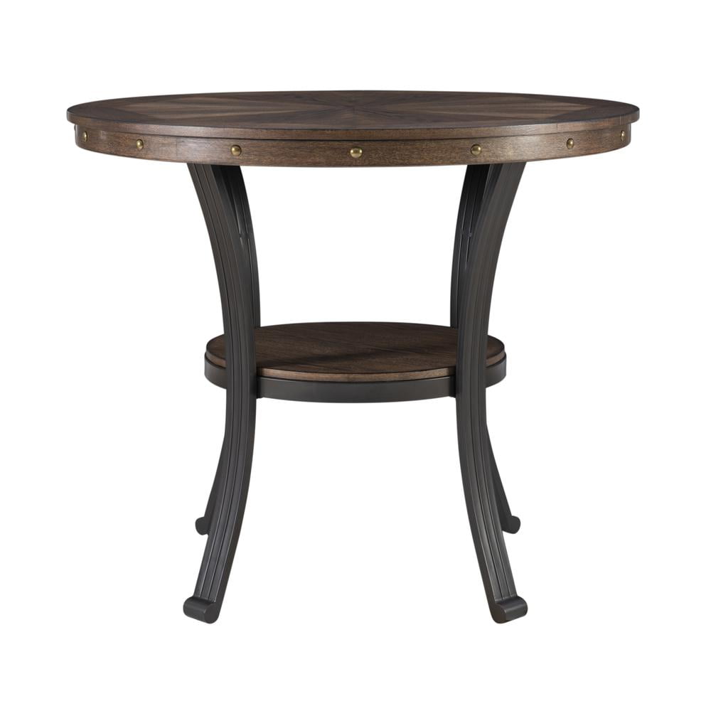 Linon Franklin End Table Steel Legs Wood Top and Shelf in Rustic Umber Brown