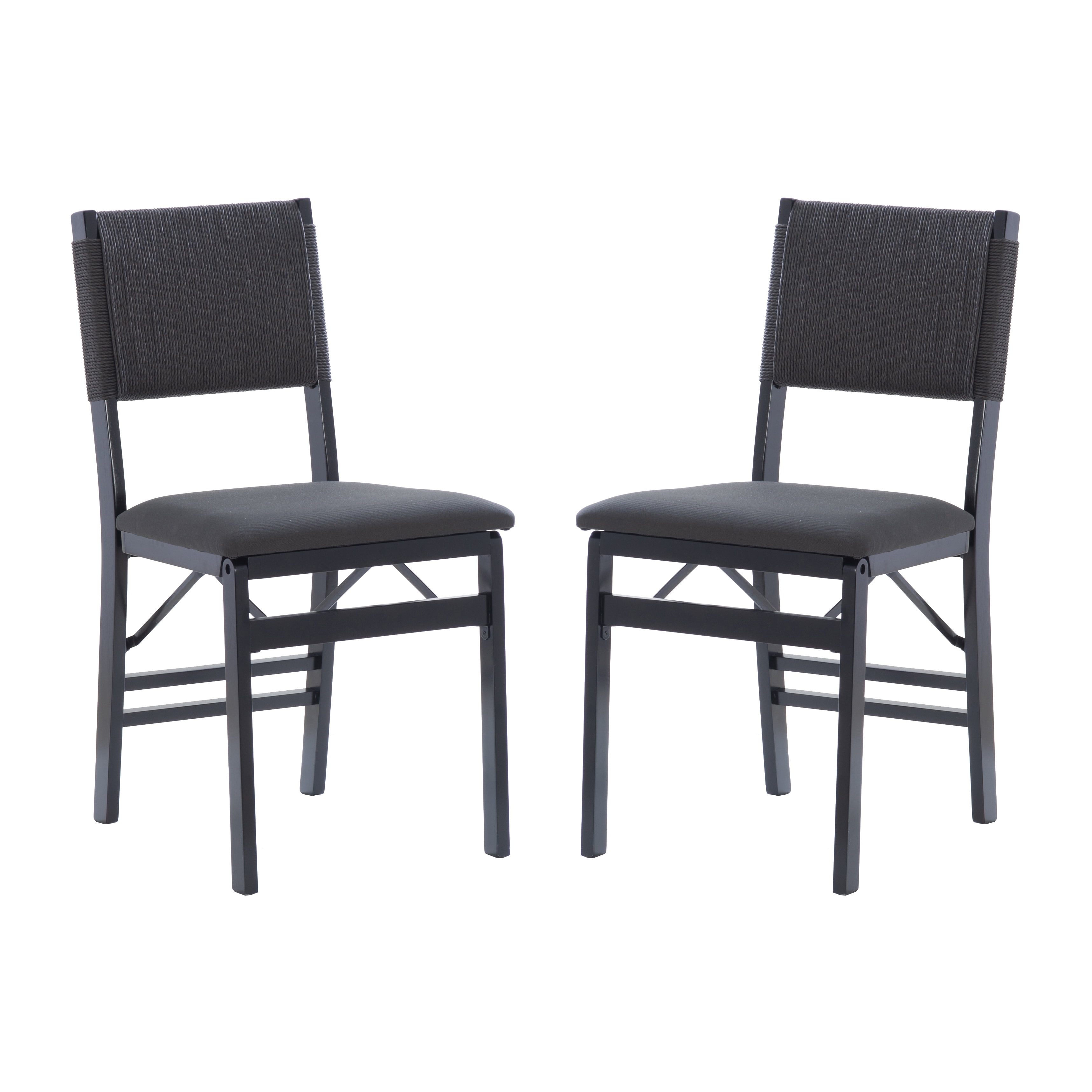 Linon Grenshaw Indoor Rope Folding Dining Chair, Set of 2, Black