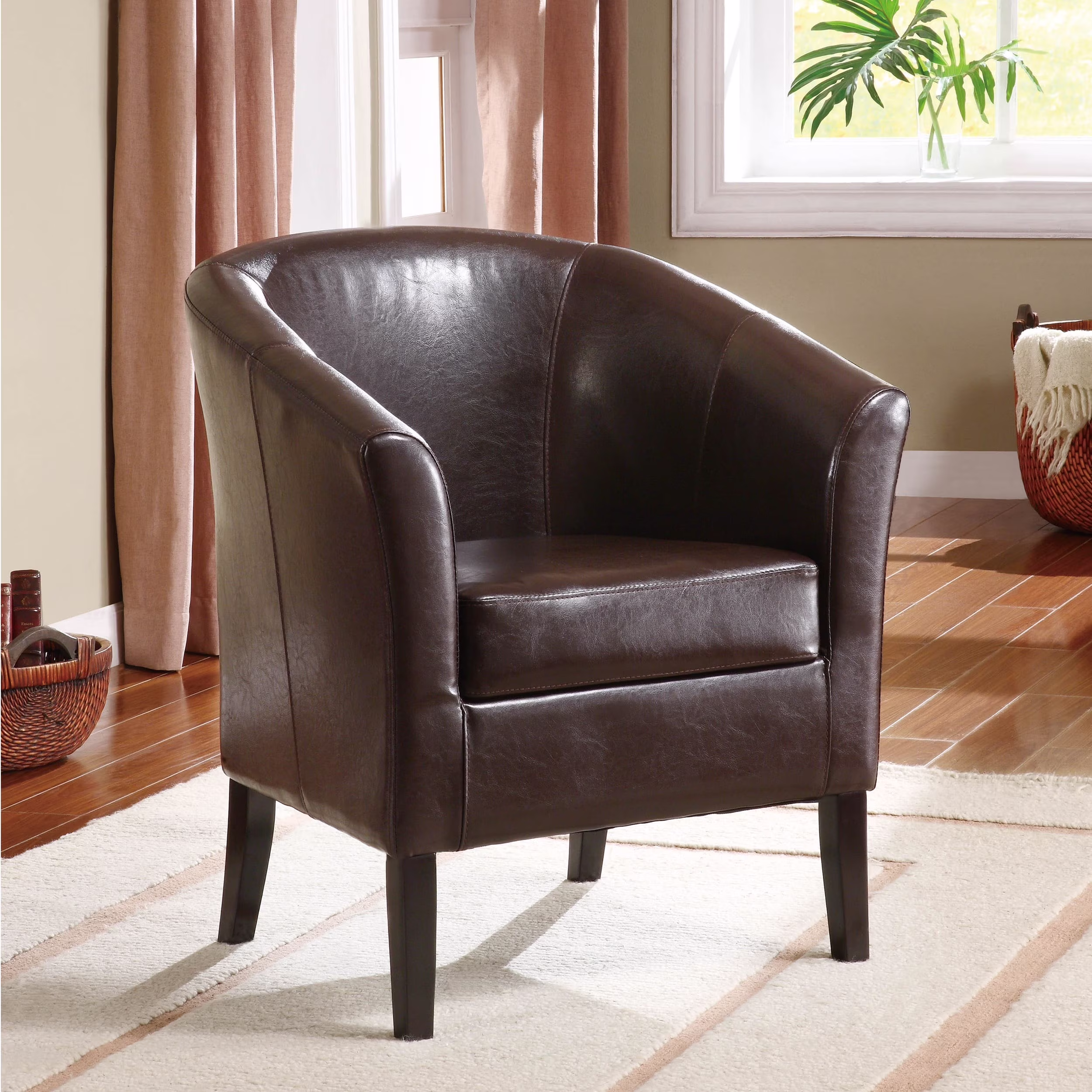 Linon Simon Faux Leather Club Accent Chair, Brown