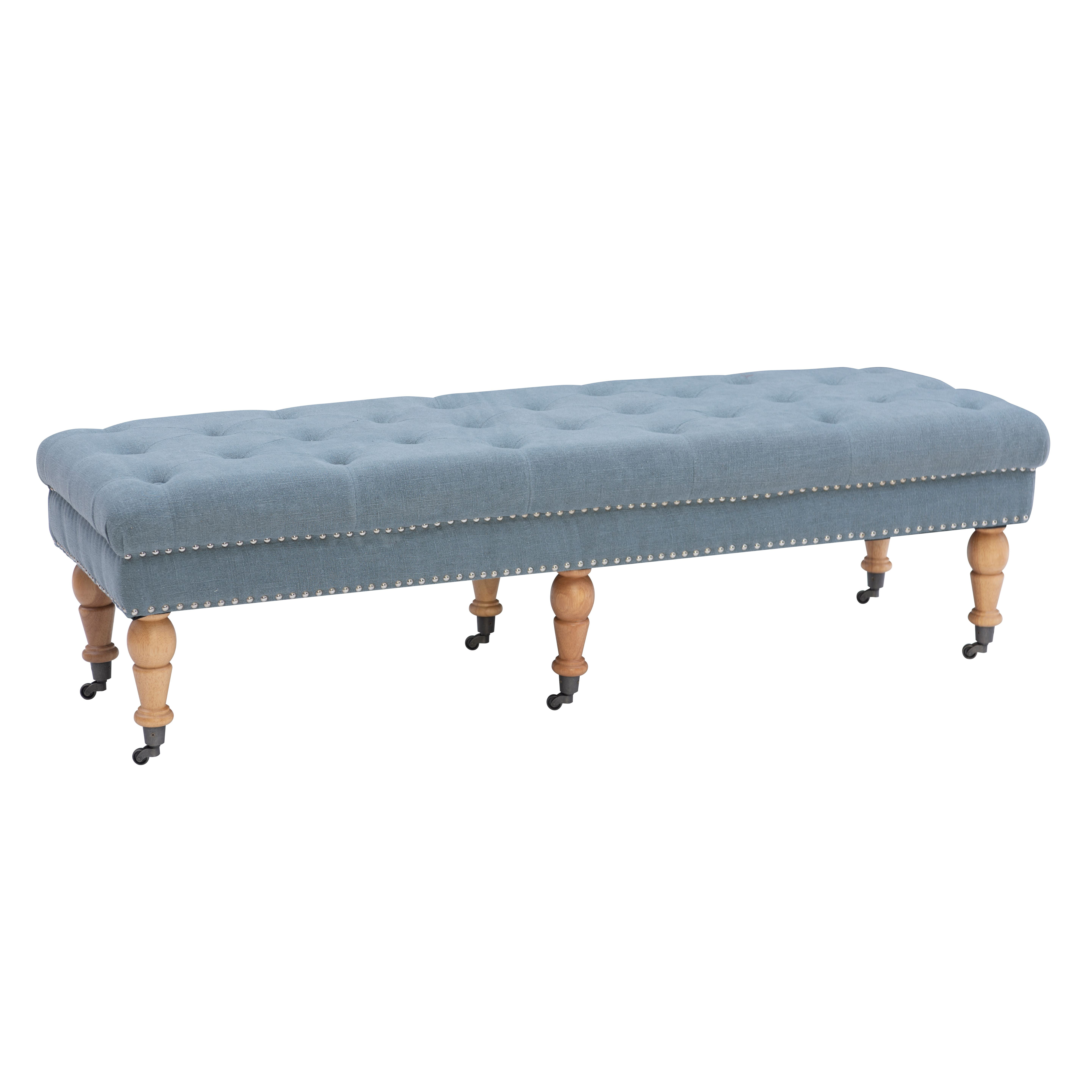 Linon Isabelle Linen Blue Tufted Bench, Multiple Sizes and Colors