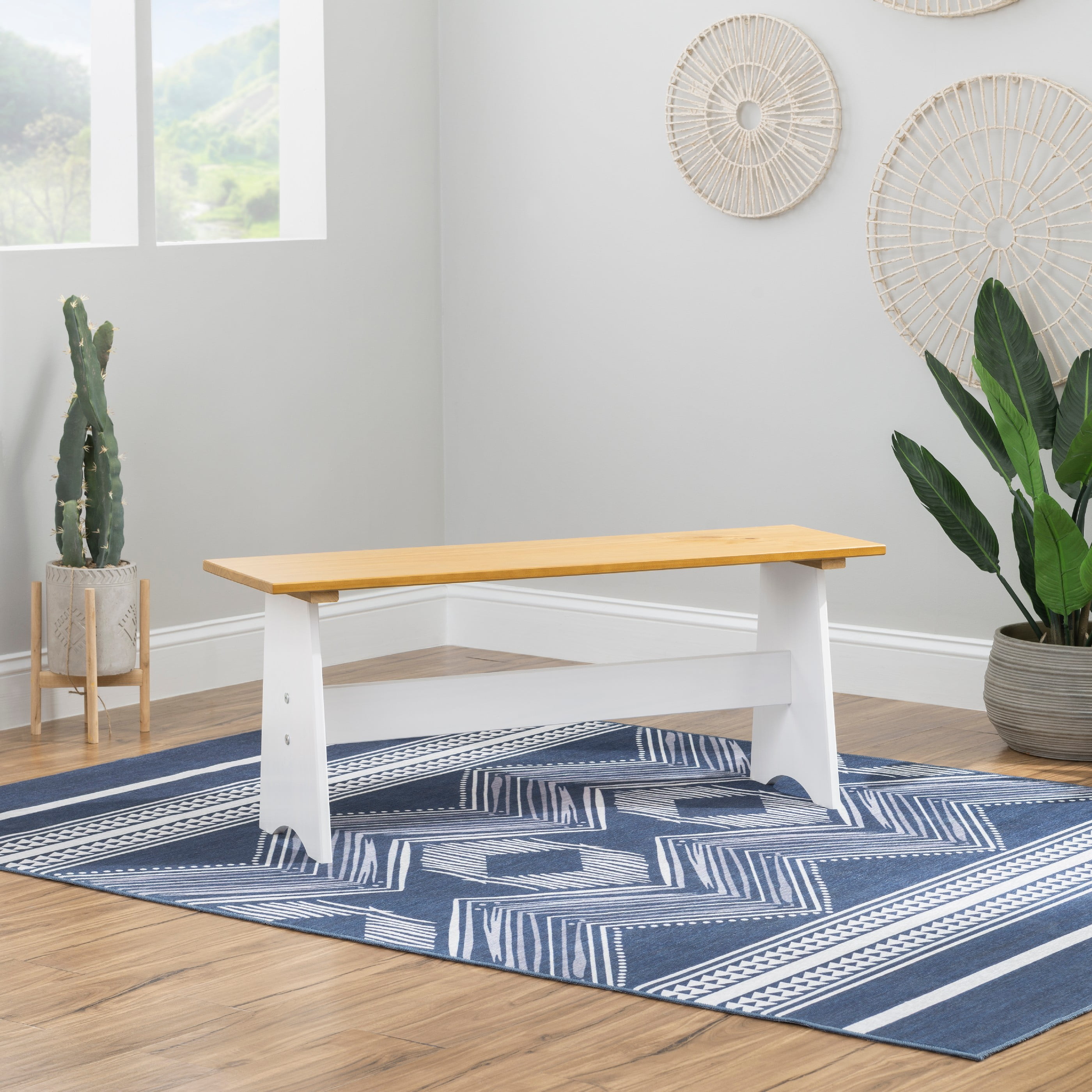 Linon Kasey Indoor Backless Dining Bench with Storage, Honey/White