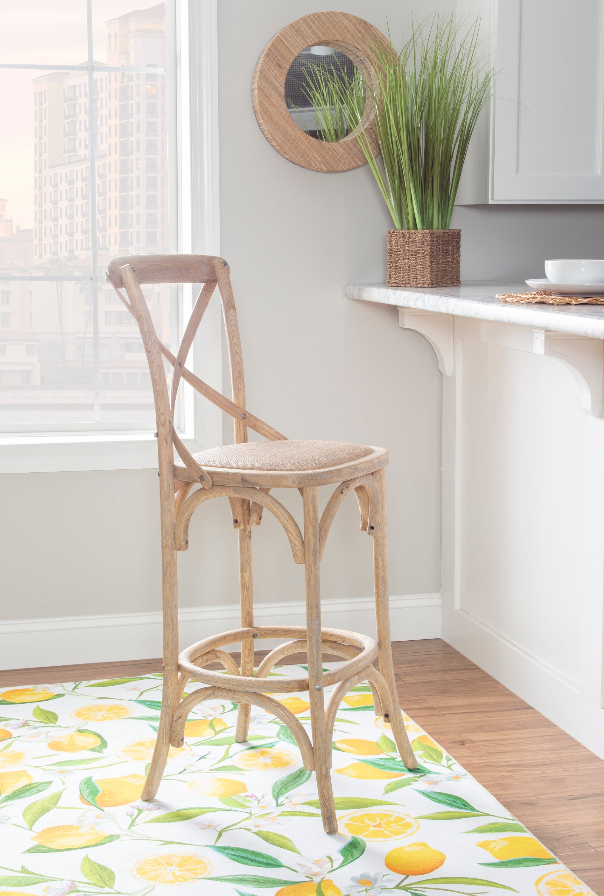 Linon Kershaw X-Back Bar Stool, 30" Seat Height, Gray Wash Finish