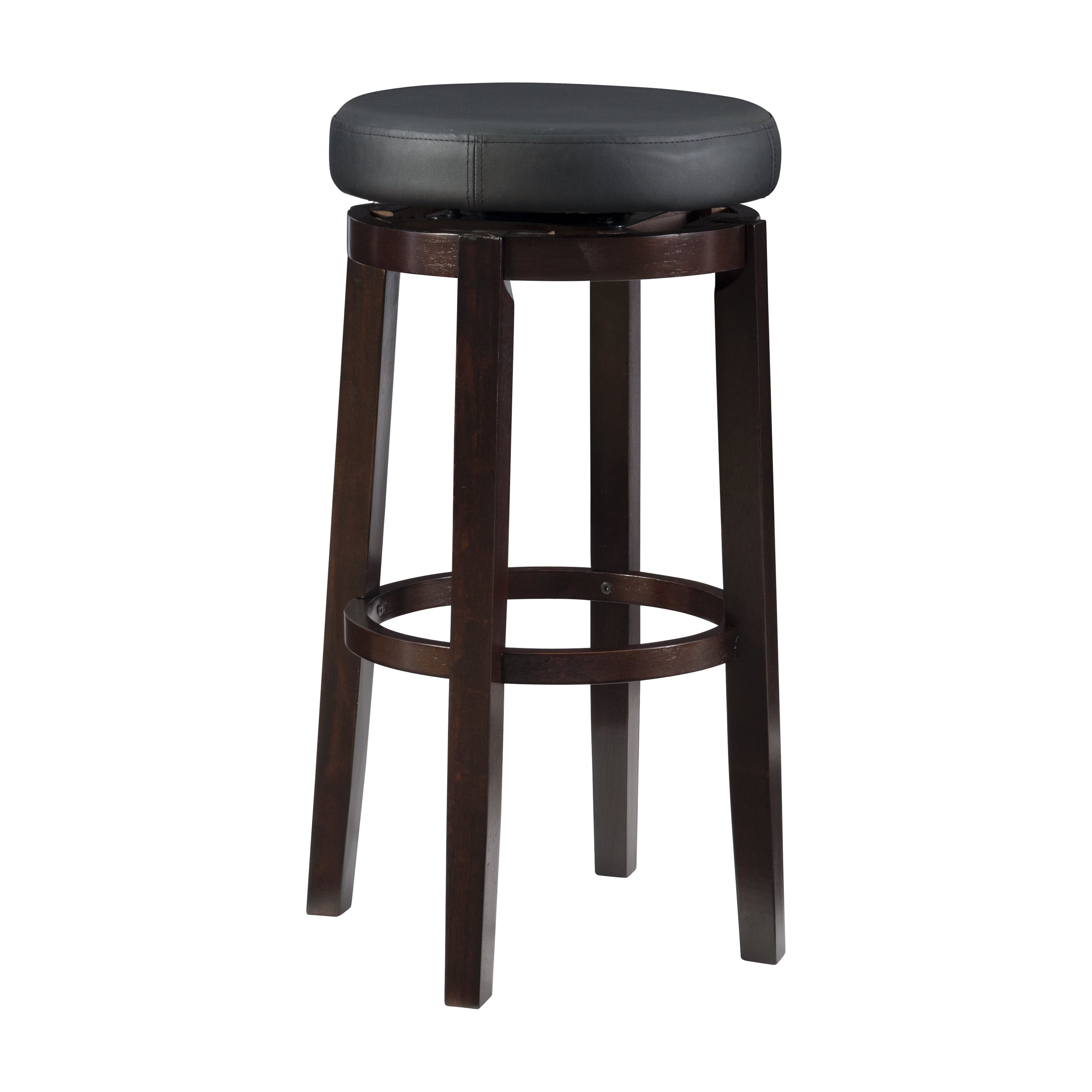 Linon Maya Backless Wood Swivel Bar Stool, 31.1" Seat Height, Brown Finish with Black Faux Leather seating