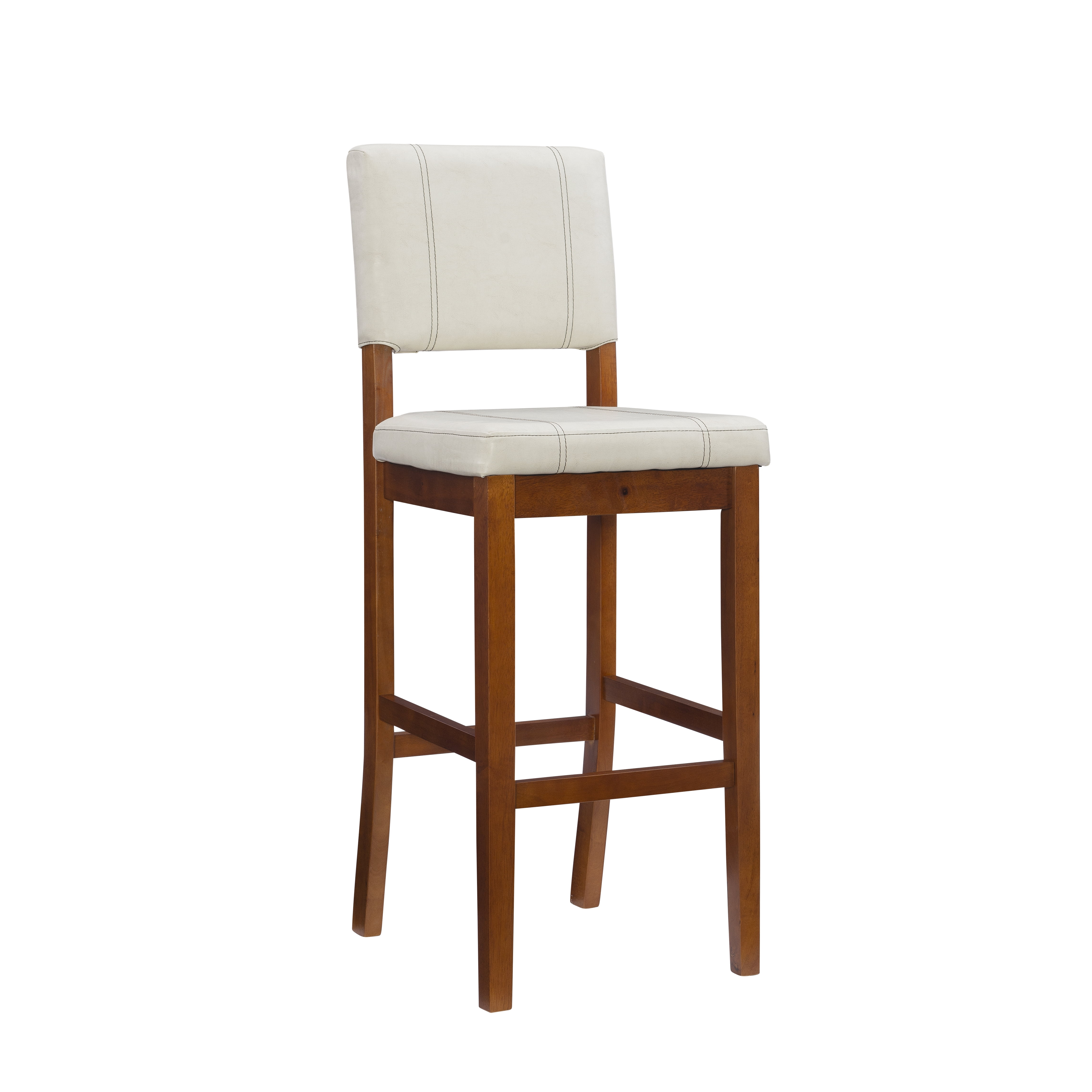 Linon Milano 30" Mid Back Indoor Upholstered Bar Stool, Medium Walnut/Cream Faux Leather