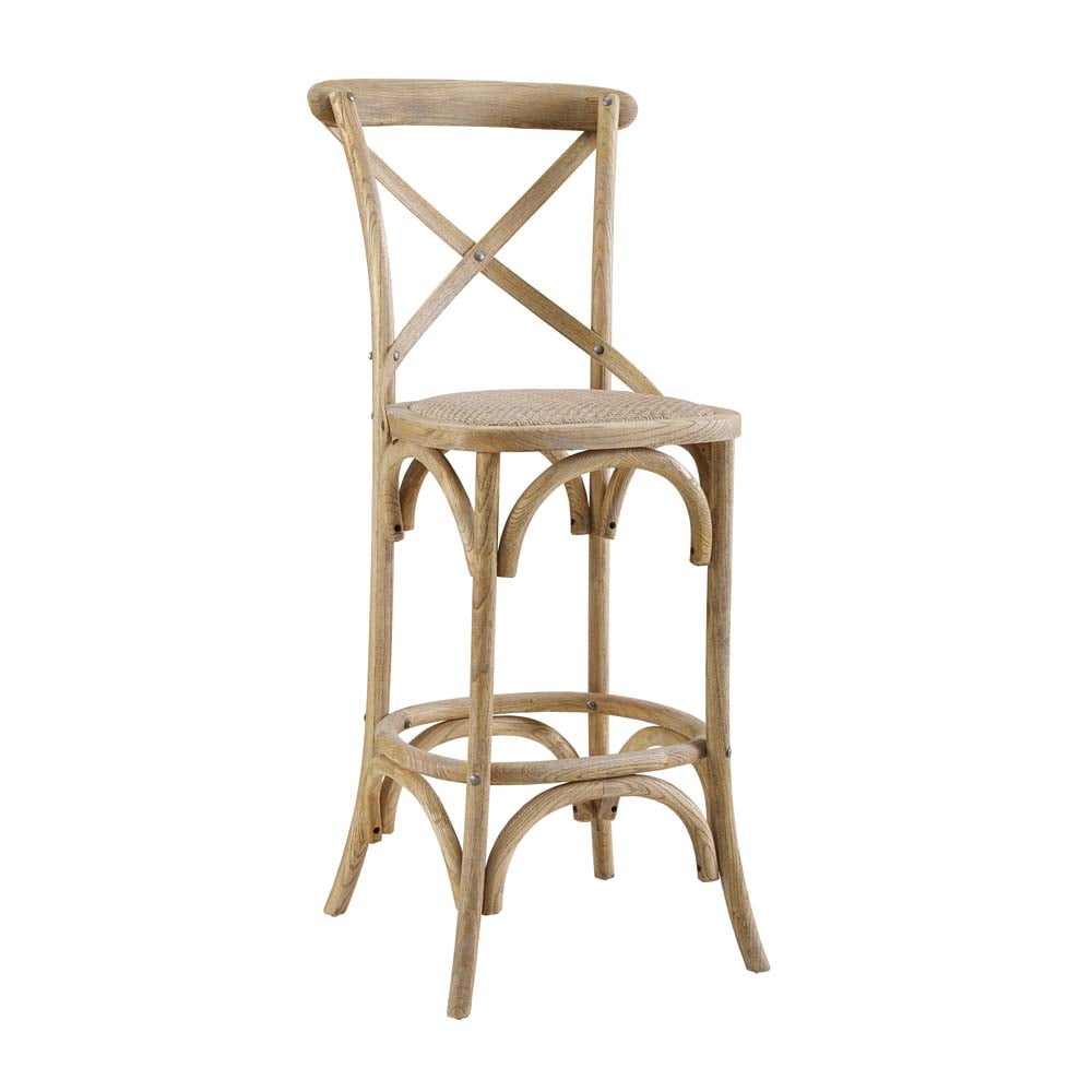Linon Roxy 24" Indoor Counter Stool with Rattan Seat, Graywash