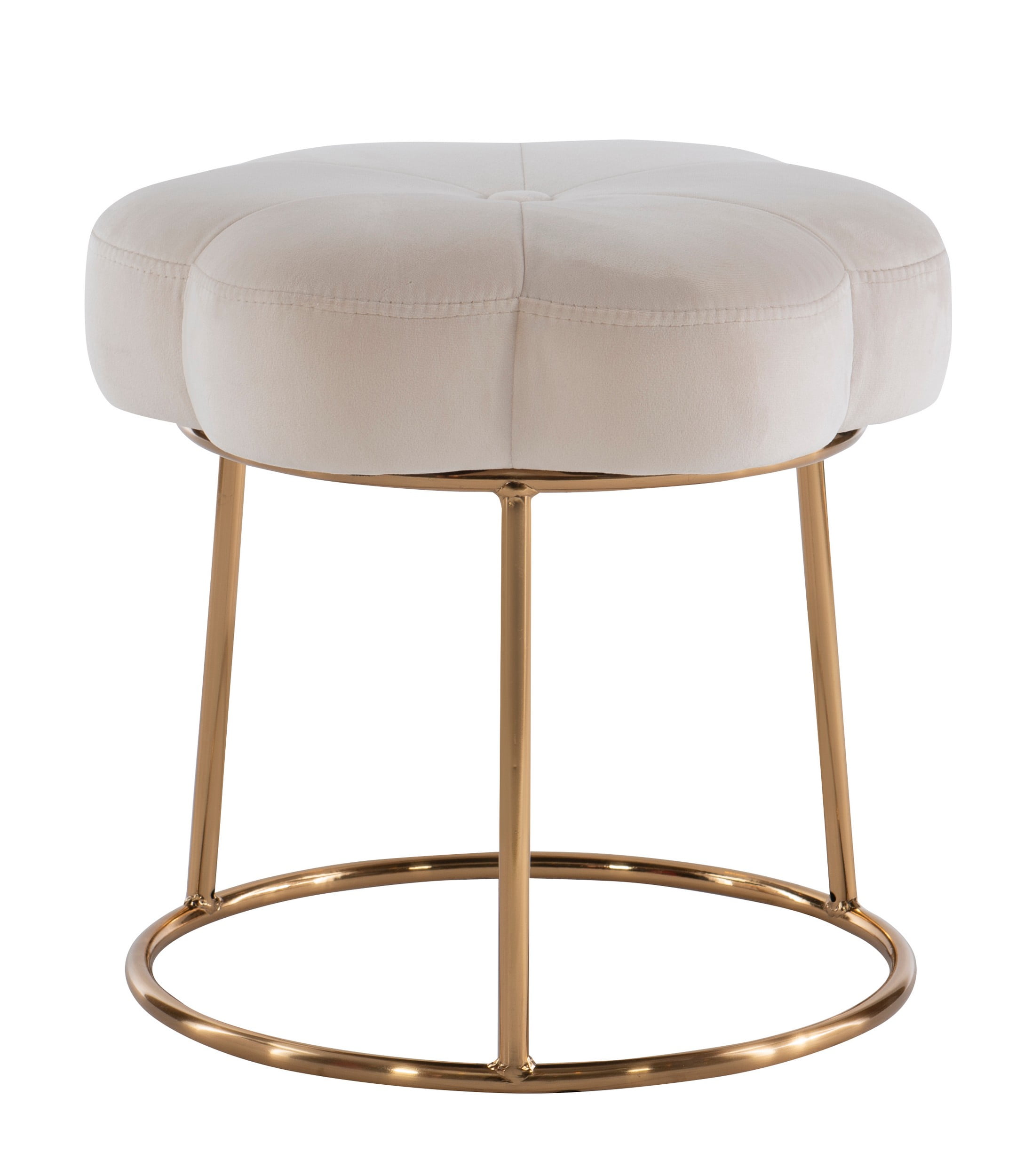 Linon Seraphina Vanity Stool, , 17.75" Seat HeightGold Finish with White Velvet Fabric