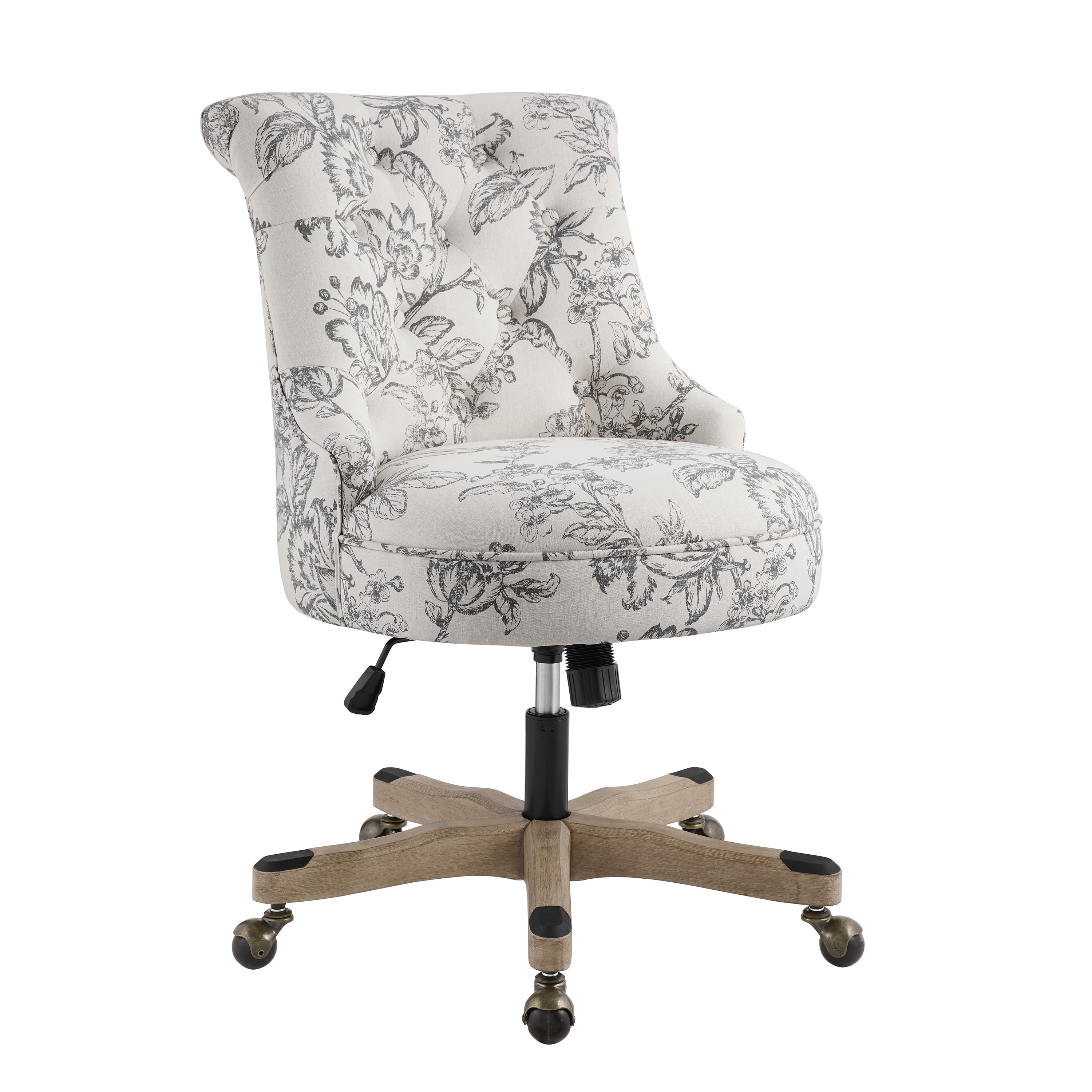 Linon Sinclair High Back Office Chair with Adjustable Height, Tilt and Swivel, Graywash/Gray Floral