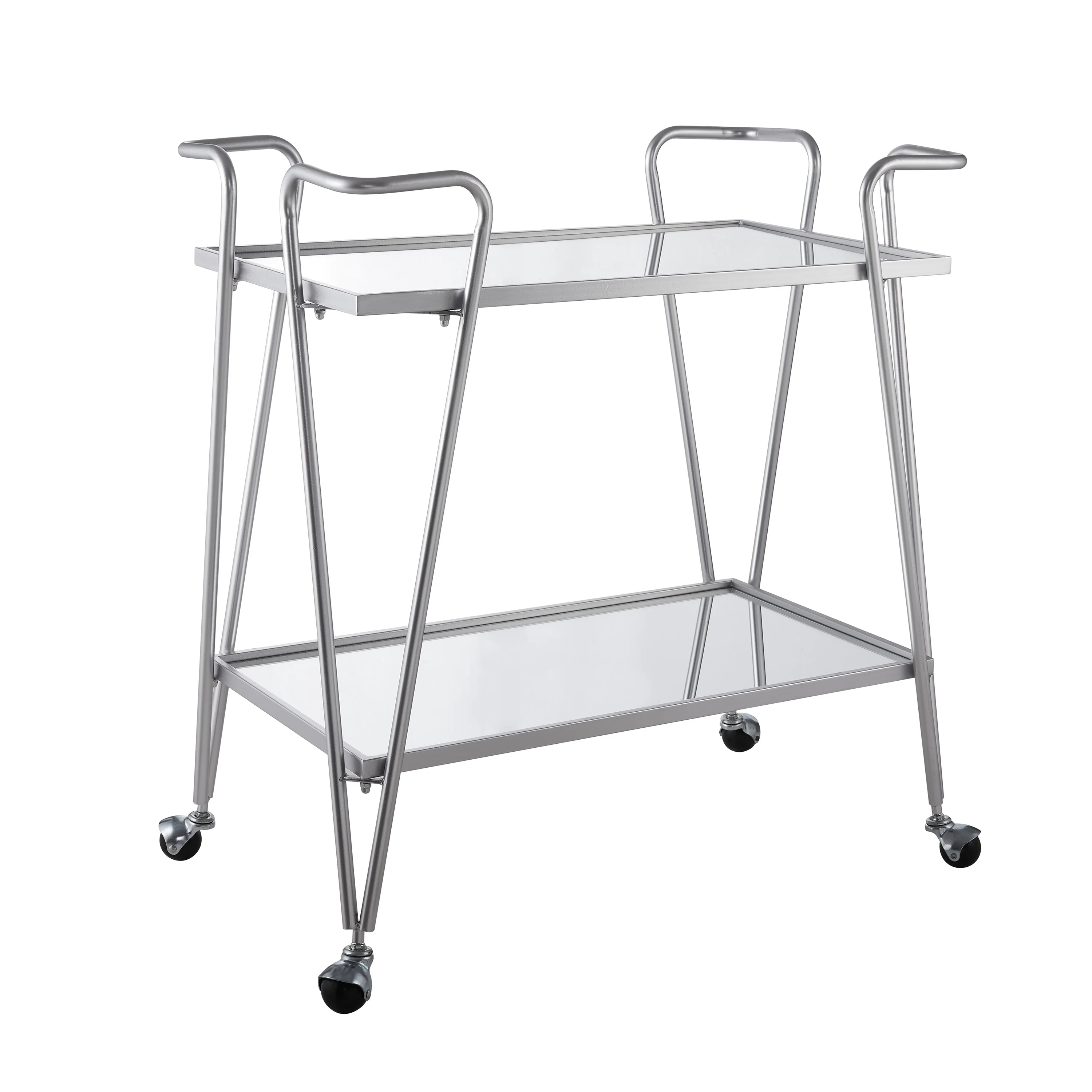 Linon 2-Tier Mobile Metal & Glass Bar Cart, 32.5" H, Chrome