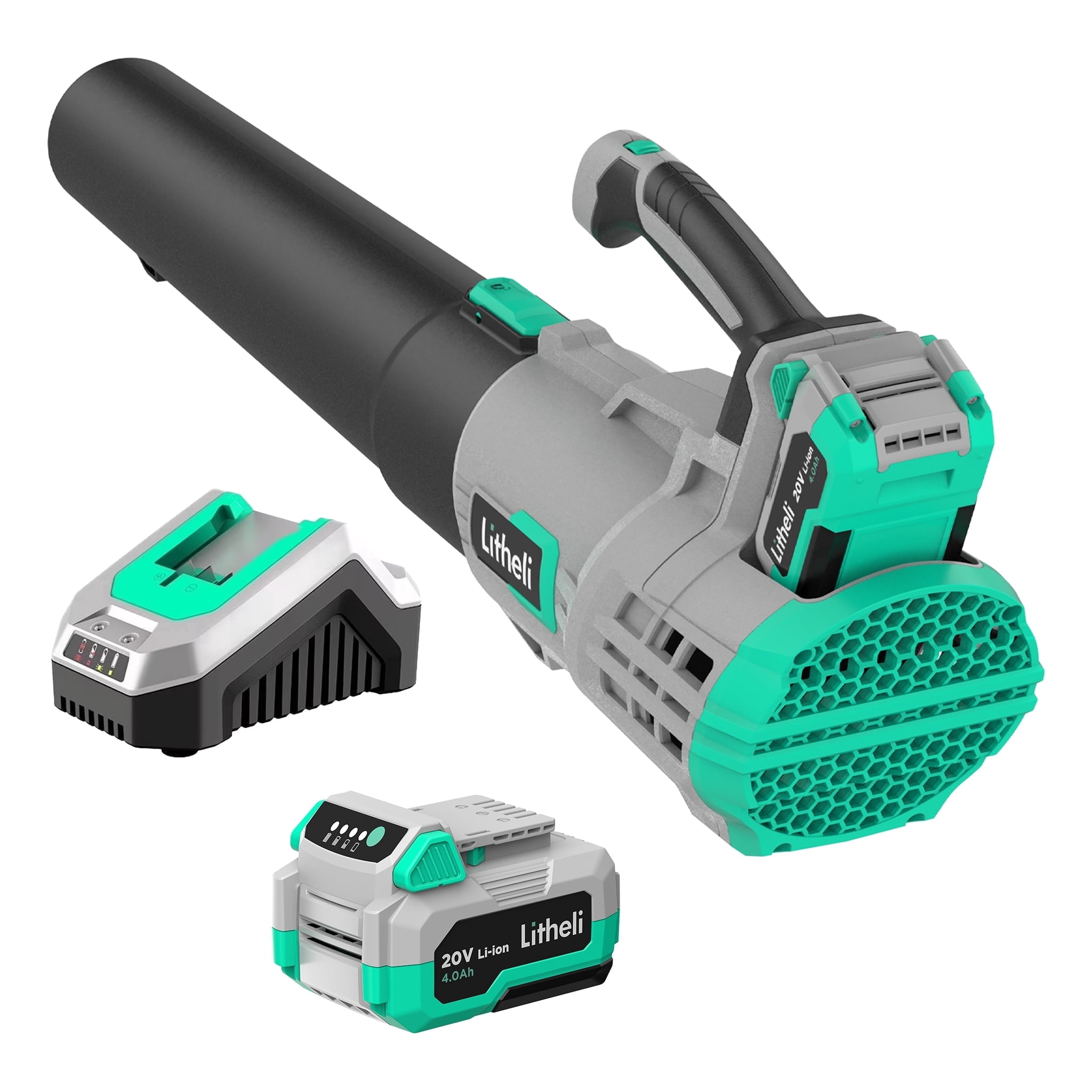 Litheli 20V Cordless Leaf Blower 350CFM 2-Speed Turbine Electric Blowing Leaf for Lawn Yard Road Car, with 4.0Ah Battery & Charger