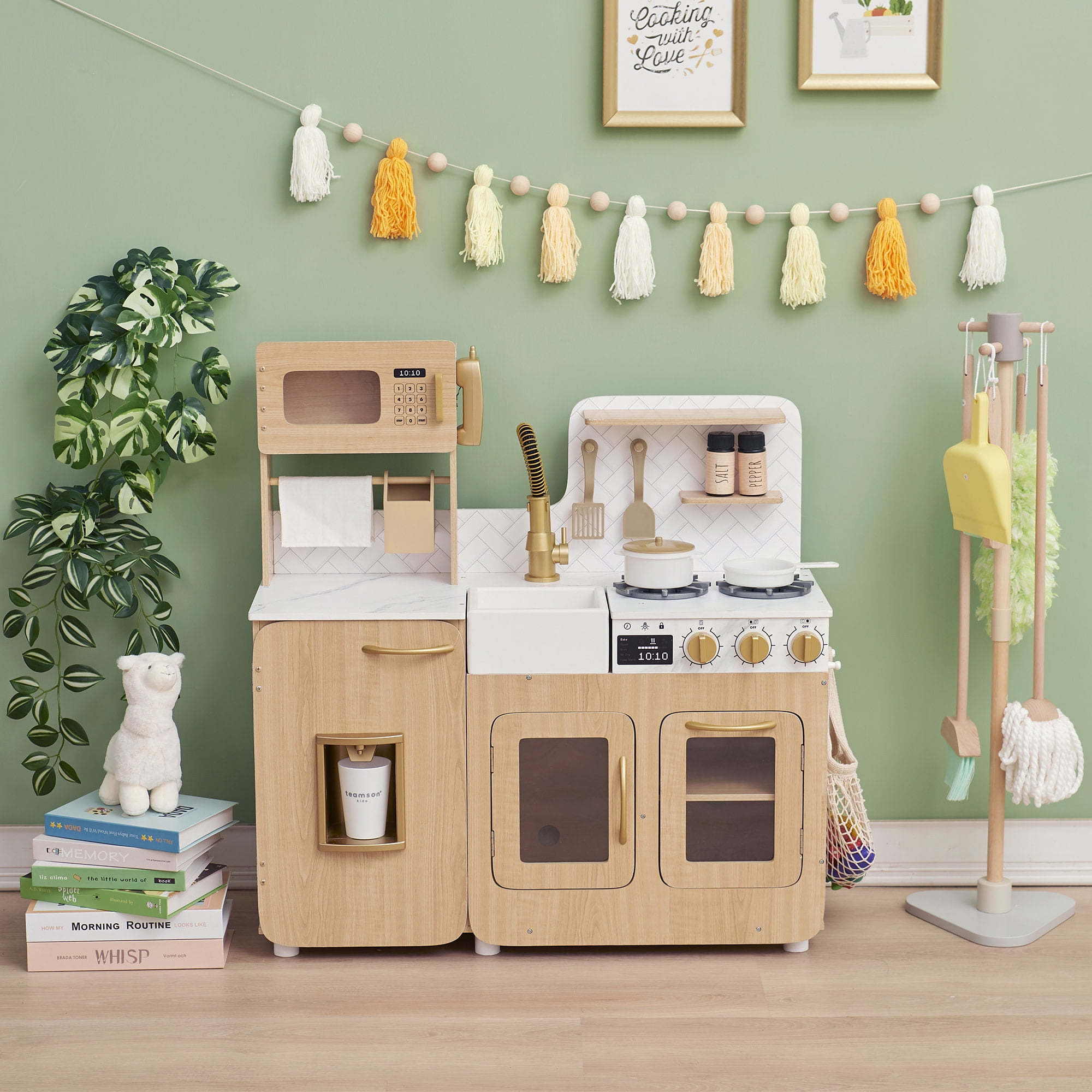 Teamson Kids Little Chef Cyprus Wooden Play Kitchen with 14-Piece Accessory Set