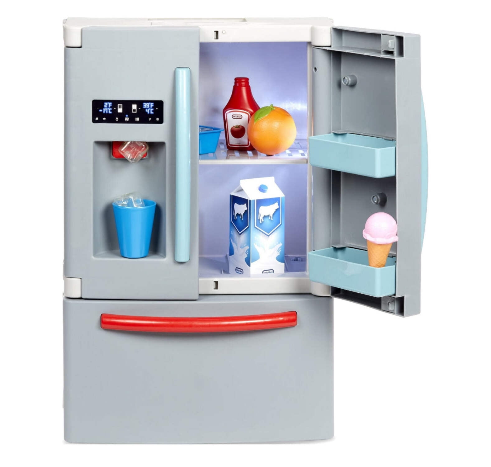 Little Tikes First Fridge Refrigerator with Ice Dispenser, Pretend Play Appliance with 11 Kitchen Accessories, Kids Ages 2+