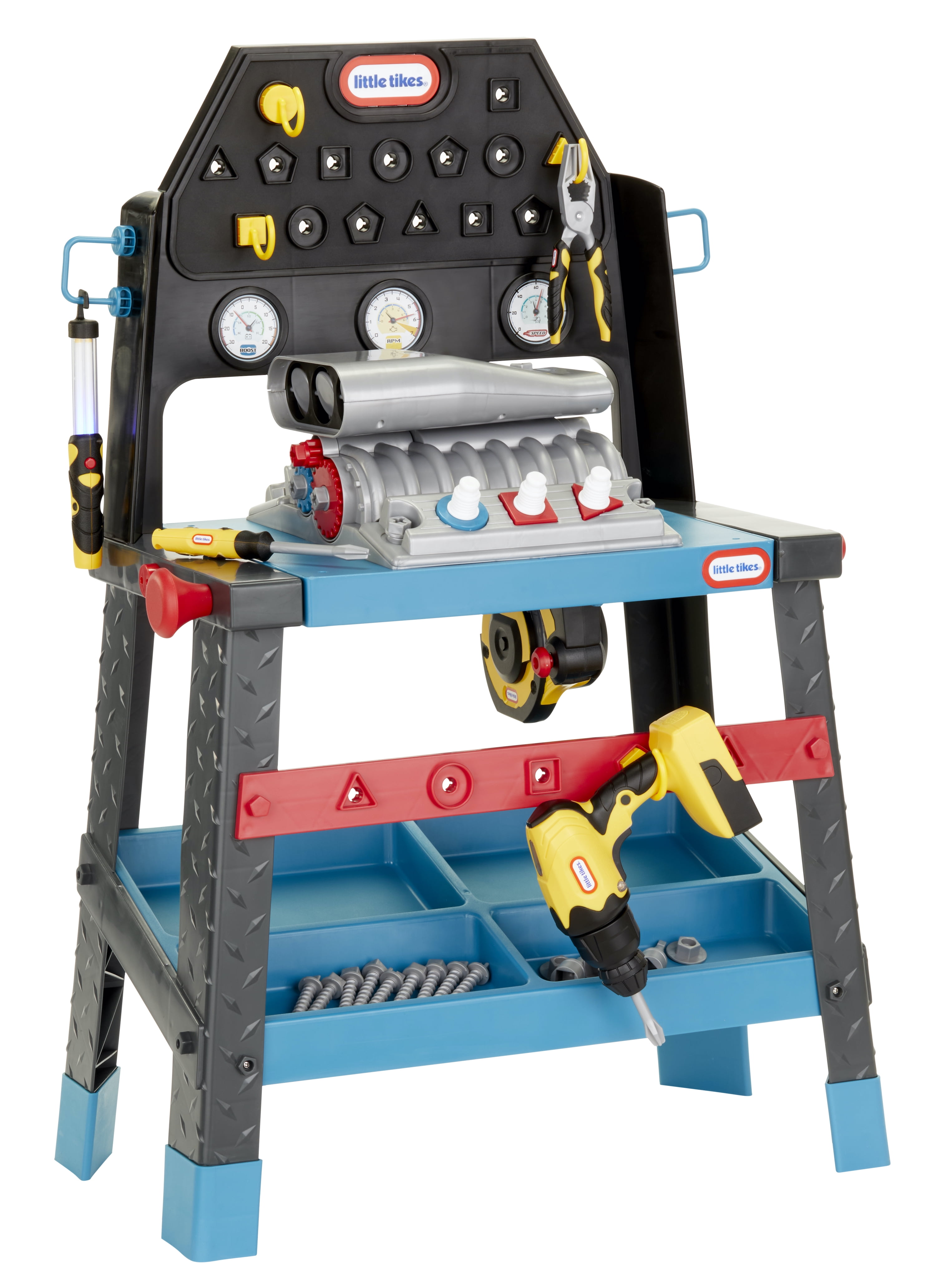 Little Tikes 2-in-1 Buildin' to Learn Motor Wood Shop Playset, Blue, for Ages 3+