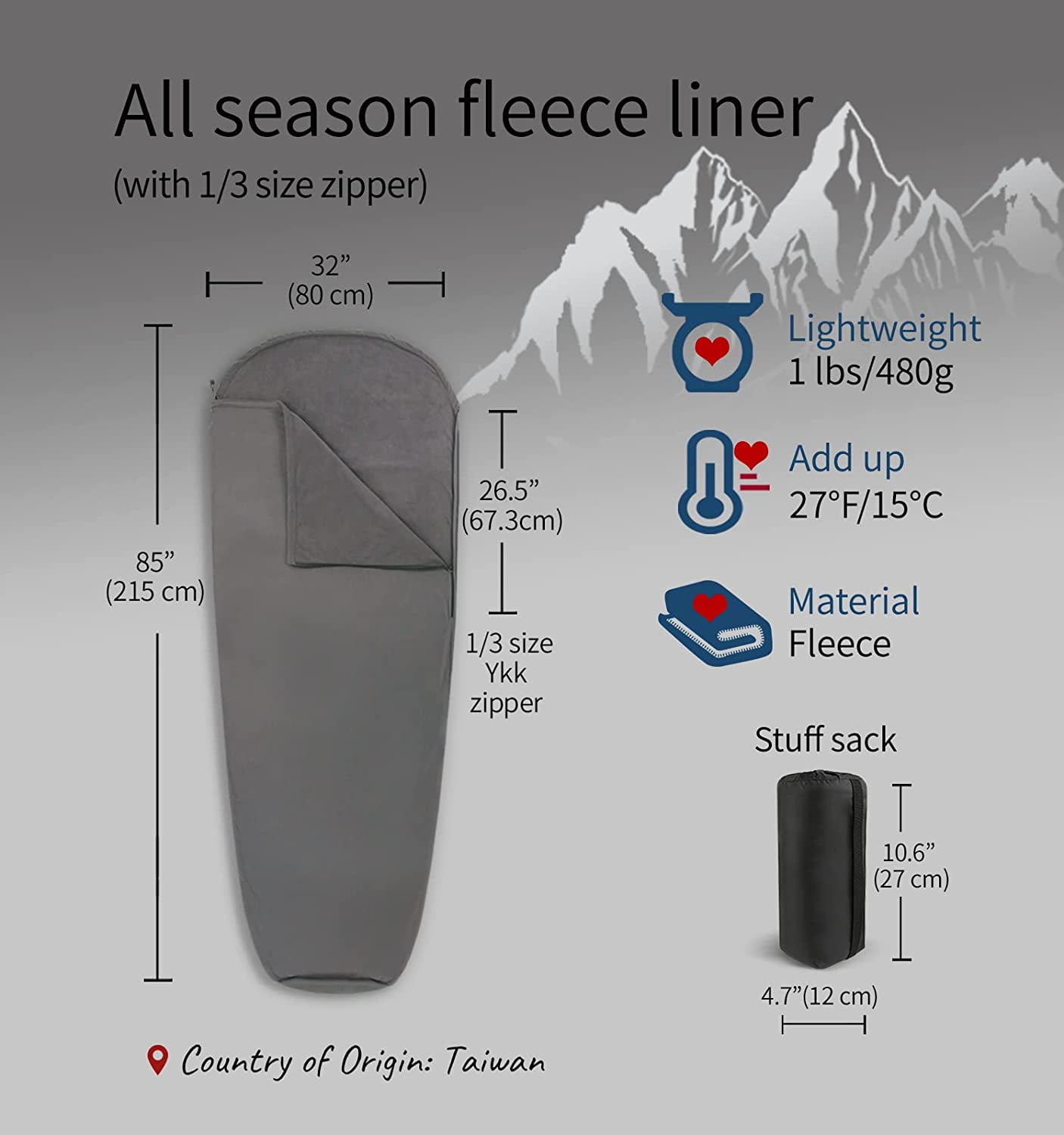 Litume All Season Sleeping Bag Liner Adds Up to 27F, Lightweight Mummy Sleeping Sack for Backpacking, Camping, Traveling with Drawstring Hood and Stuff Sack