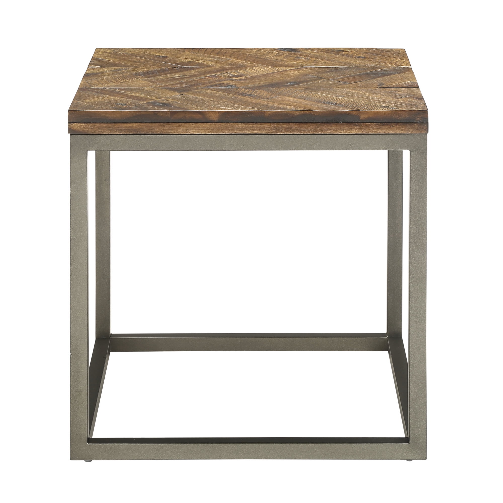 Lorenza Square End Table in Brown Distressed Wood