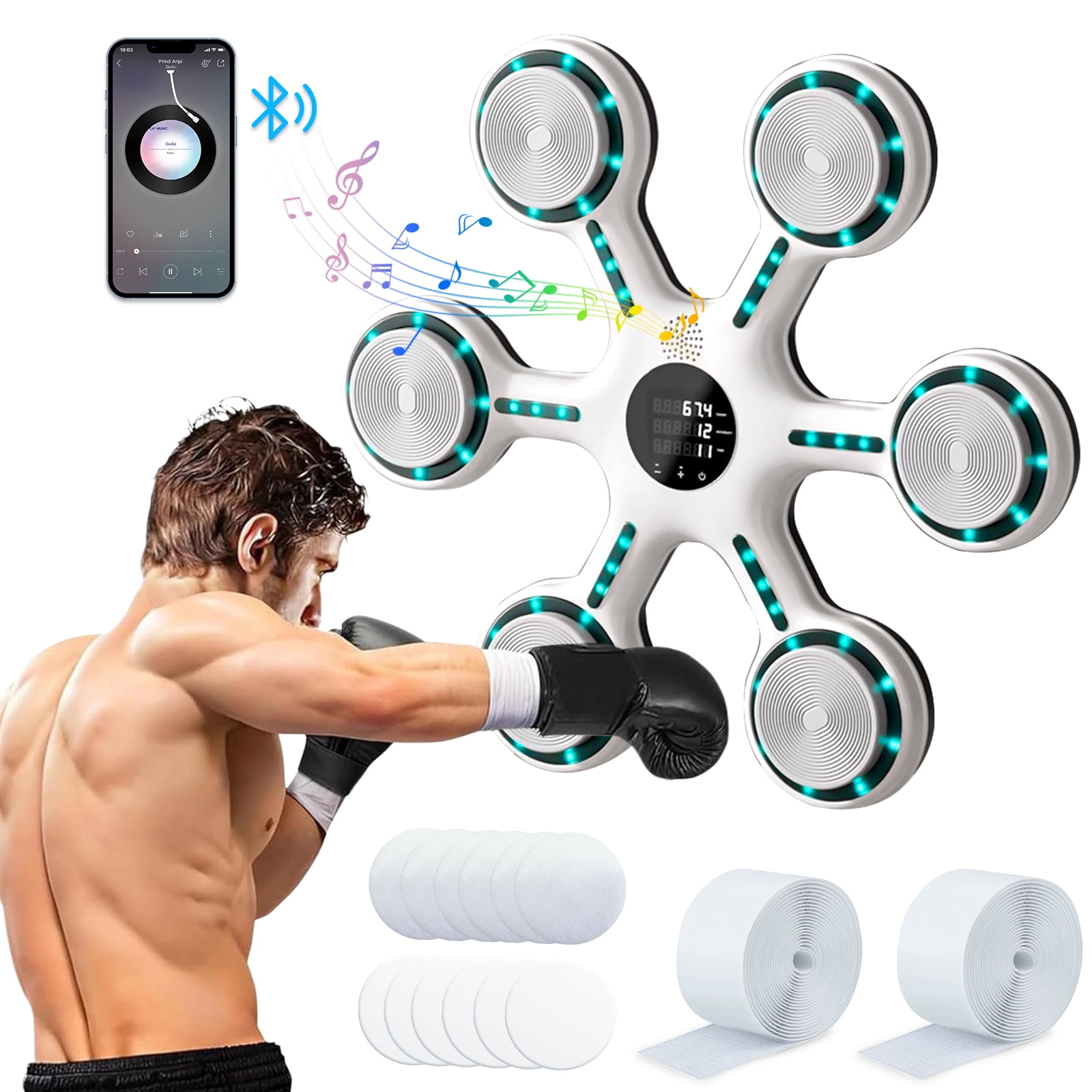 Music Boxing Machine for Adults and Kids, Smart Bluetooth Boxing Machine Wall Mounted with Boxing Gloves, Electronic Boxing Target Workout Machine Punching Equipment for Home, Indoor and Gym