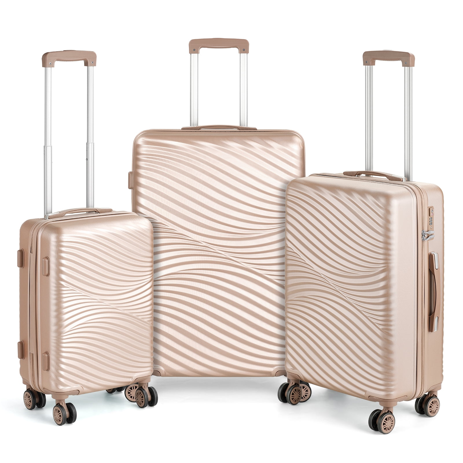 Luggage Sets 3 Pieces ABS Durable Suitcase Gold 20"24"28"