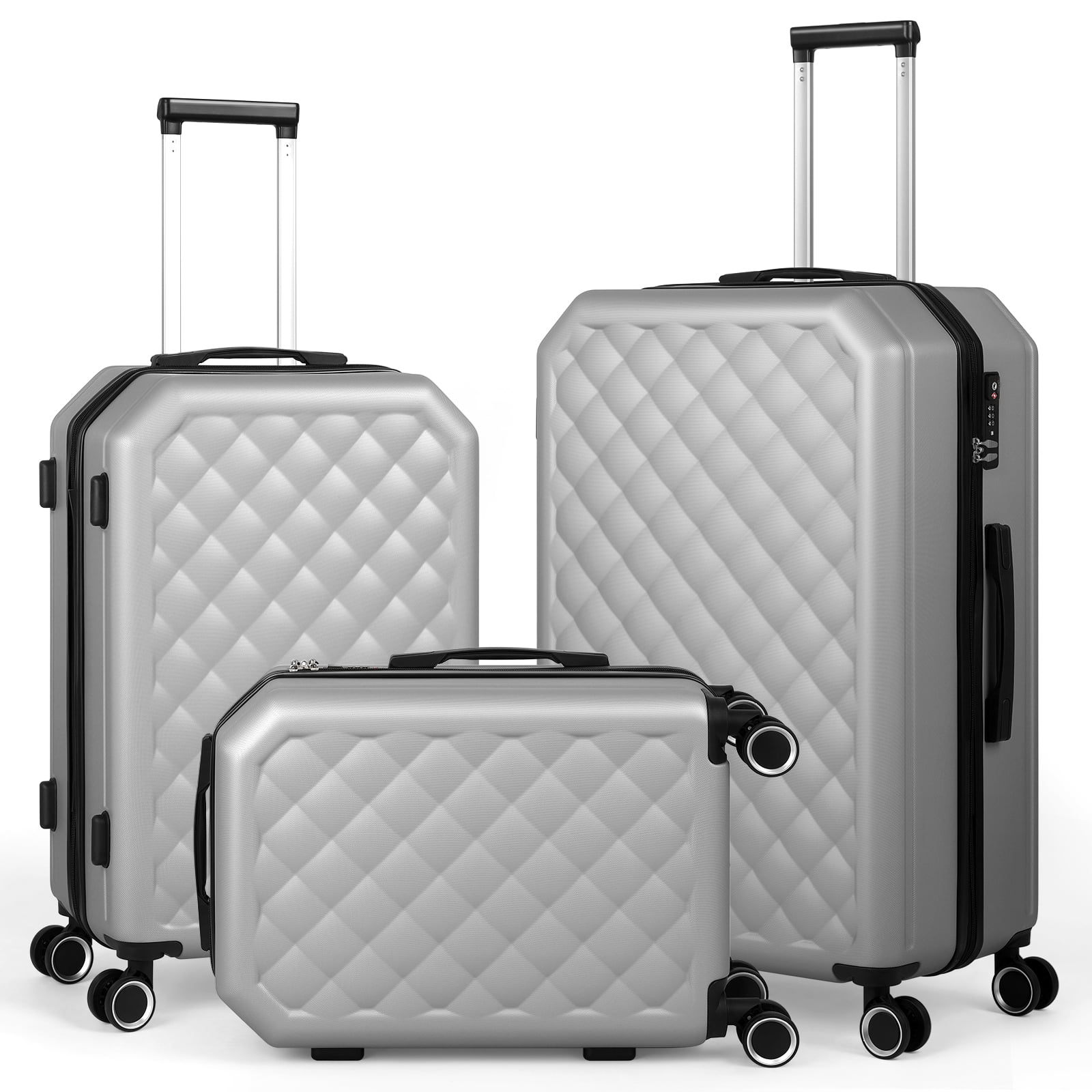 Luggage 3-Pieces Set ABS Durable Suitcase Silver 20"24"28"