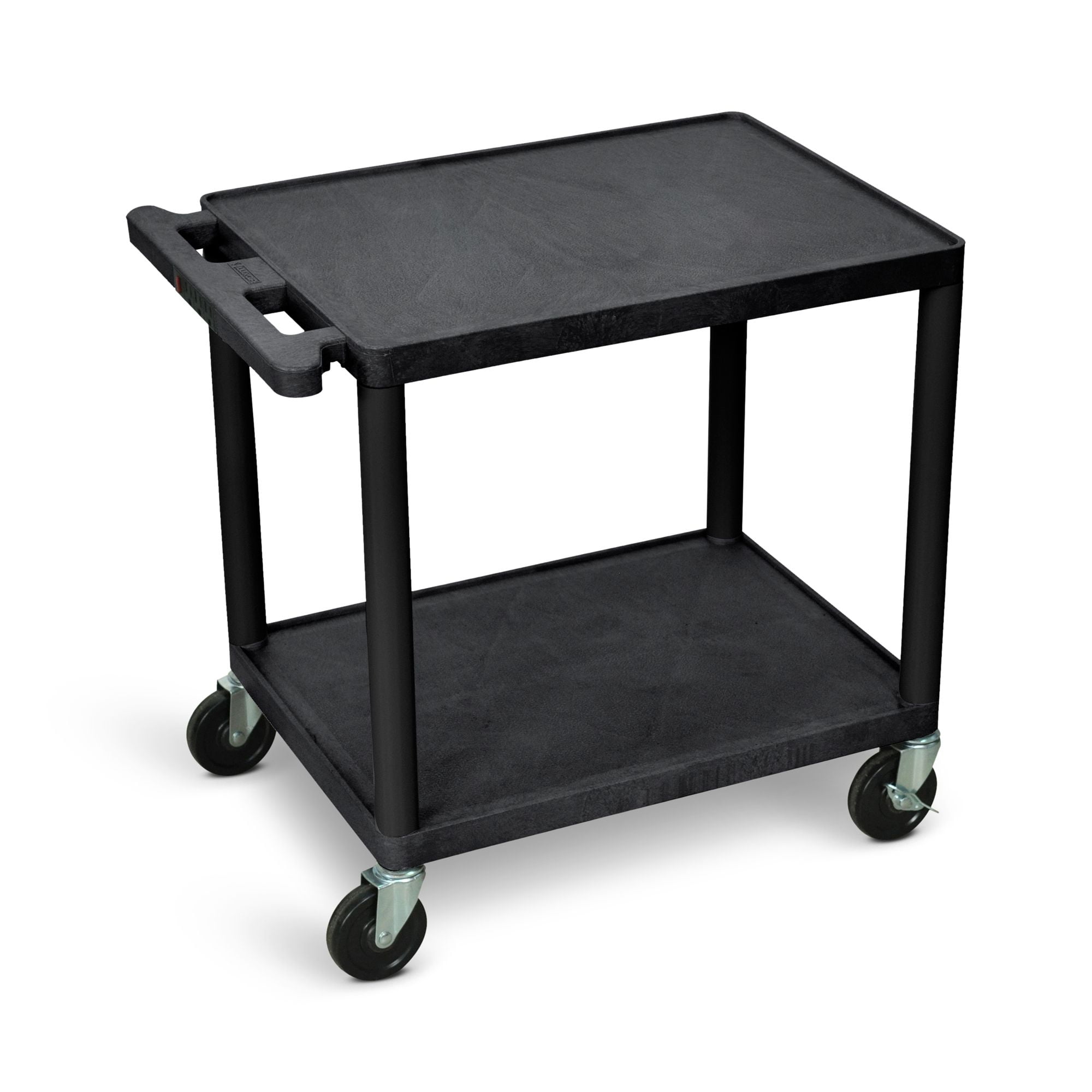 Luxor 18" x 24" x 26" Tuffy Two Shelf Flat Utility Cart With Electrical - Black