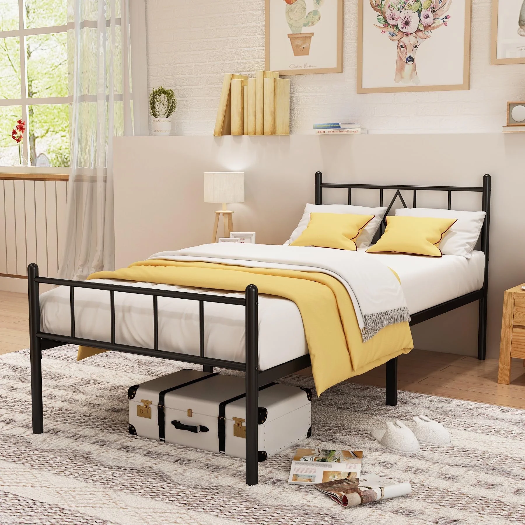 Mavesmog 14 inches Twin Mattresses Bed Frame with Headboard and Footboard Metal Bed Frame Twin Size