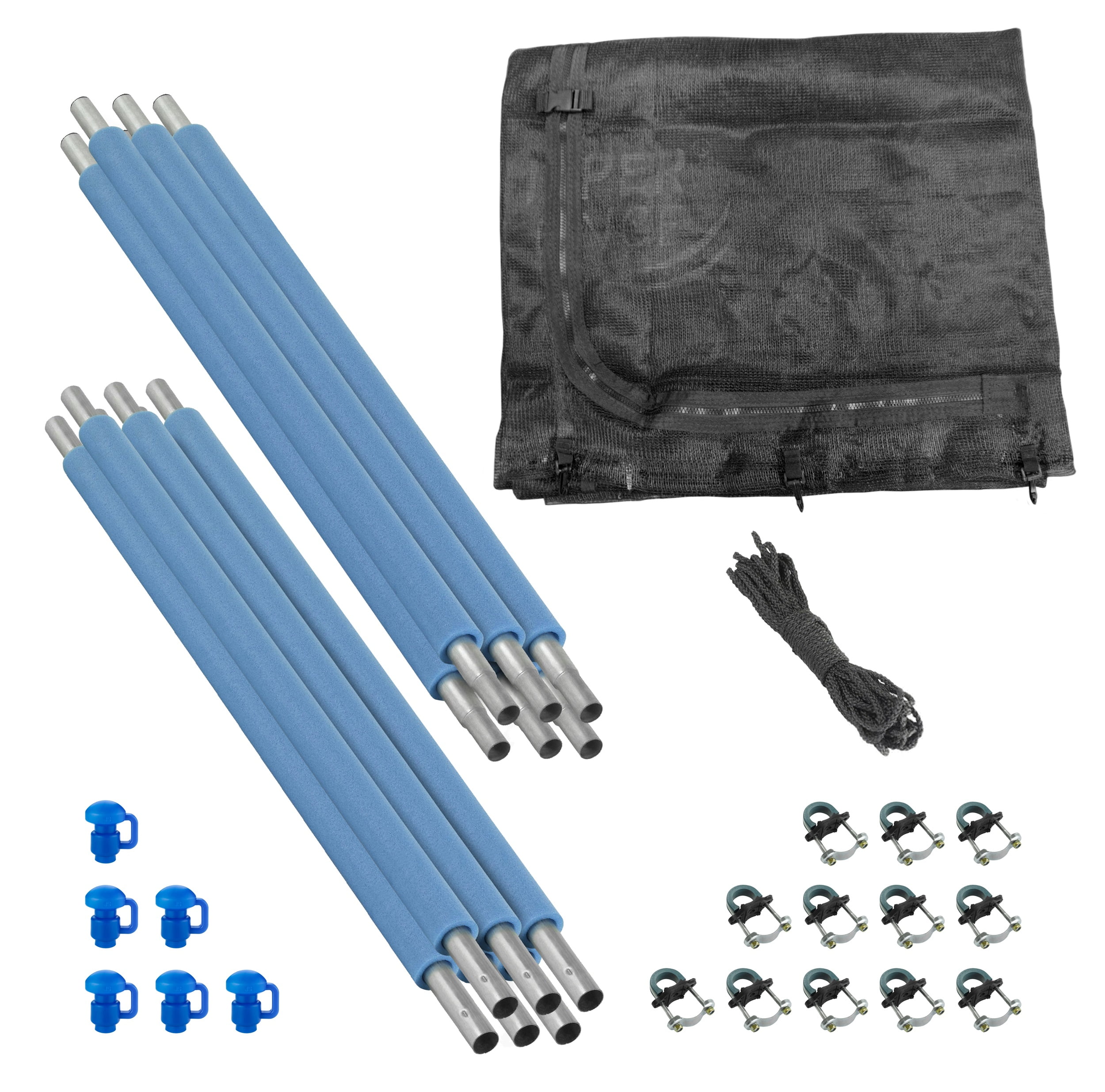 Machrus Upper Bounce Trampoline Safety Enclosure Set including Trampoline Net, 6 Trampoline Poles, Caps and Trampoline Pole Foam Sleeves - Fits 15ft Round Trampoline Frame - Installs Inside the Frame