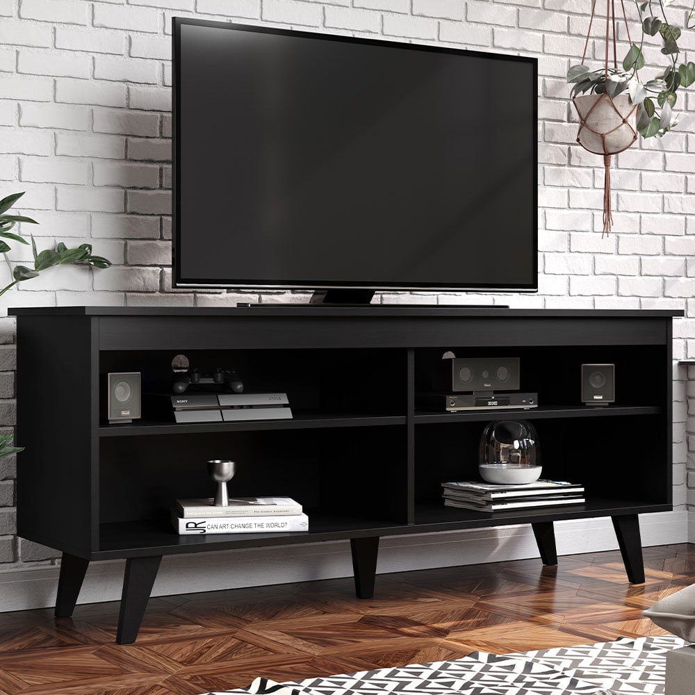 Madesa TV Stand Entertainment Center with 4 Shelves and Cable Management for 50, 55 Inch Media Storage Living Room and Bedroom Modern Wooden Television Media Console - Black