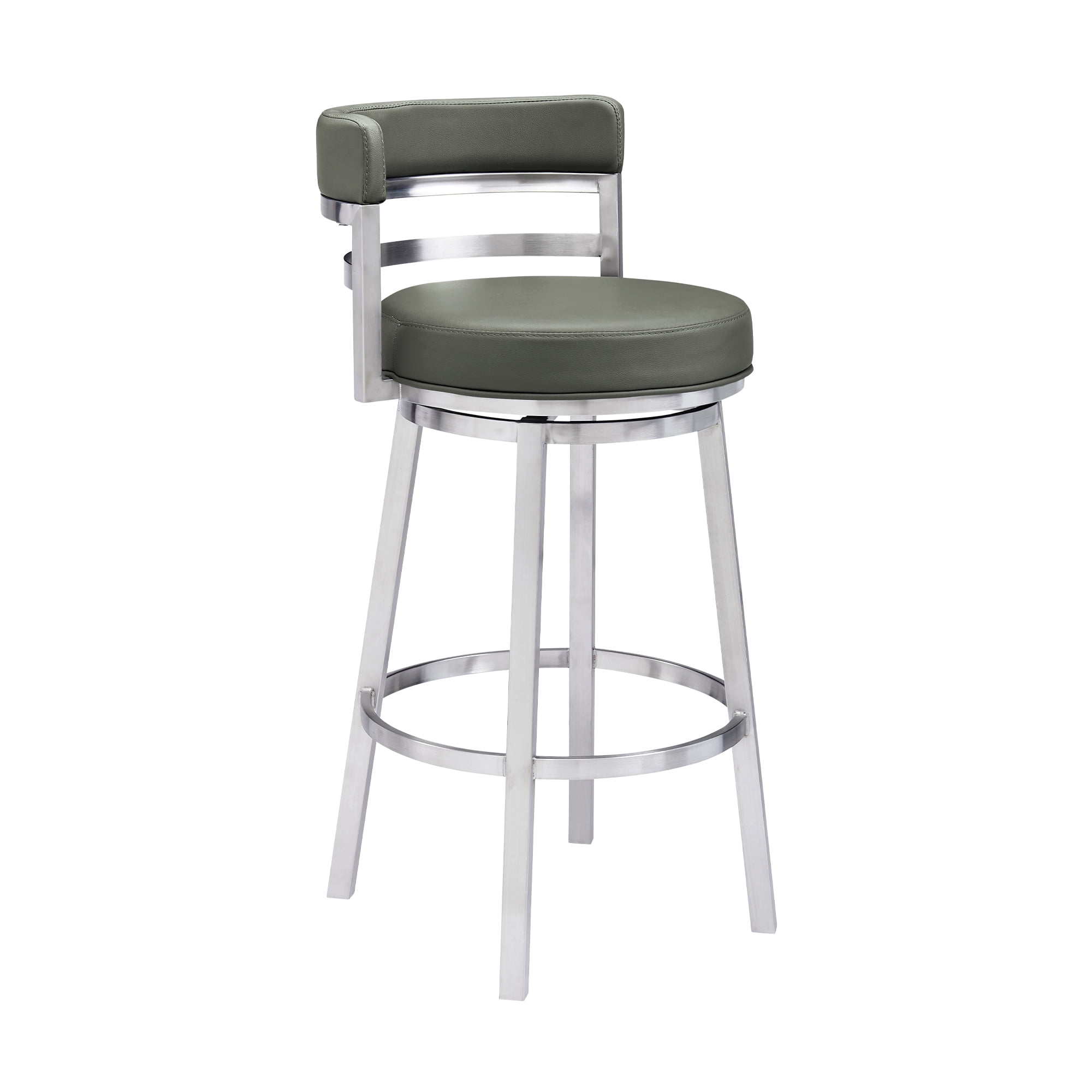 Madrid 26" Counter Height Swivel Gray Faux Leather and Brushed Stainless Steel Bar Stool
