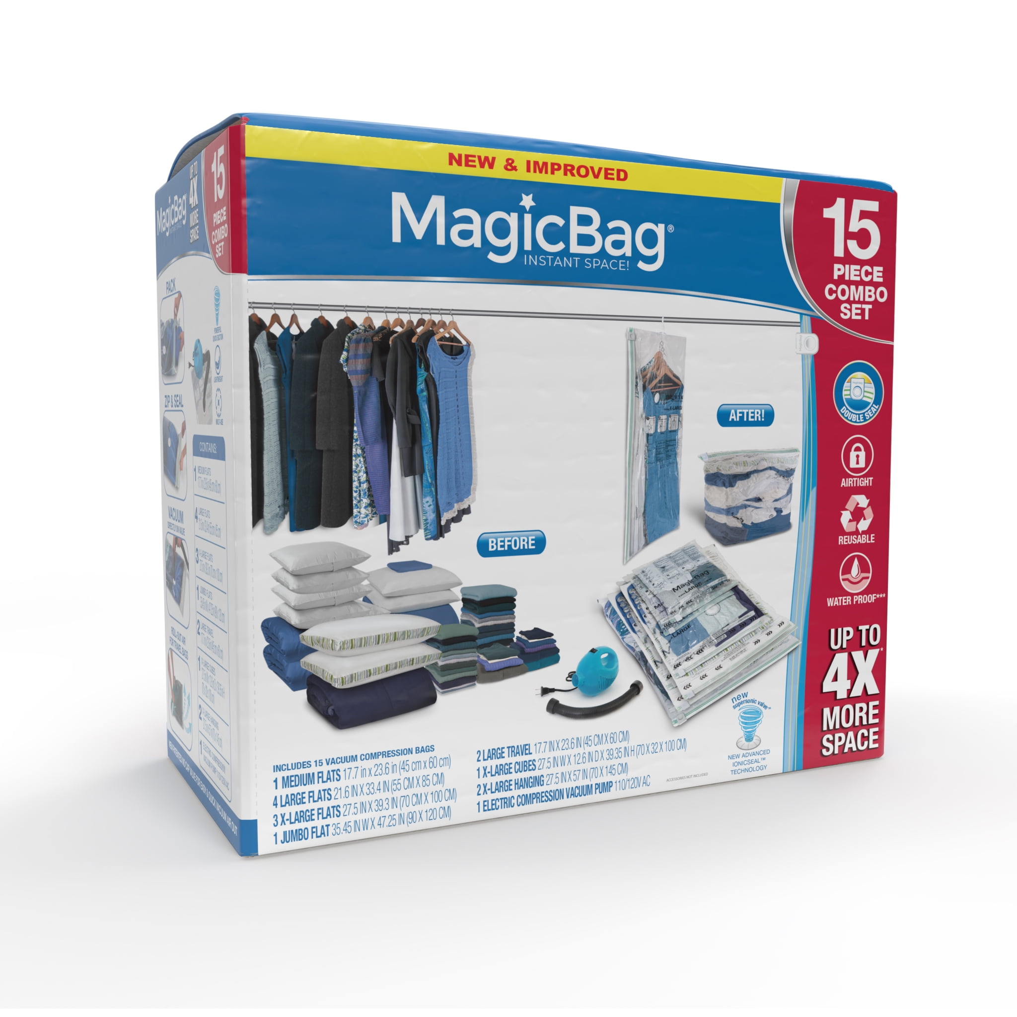 MagicBag by Smart Design Instant Space Saver Storage Bags- Combo Set of 15 Bags