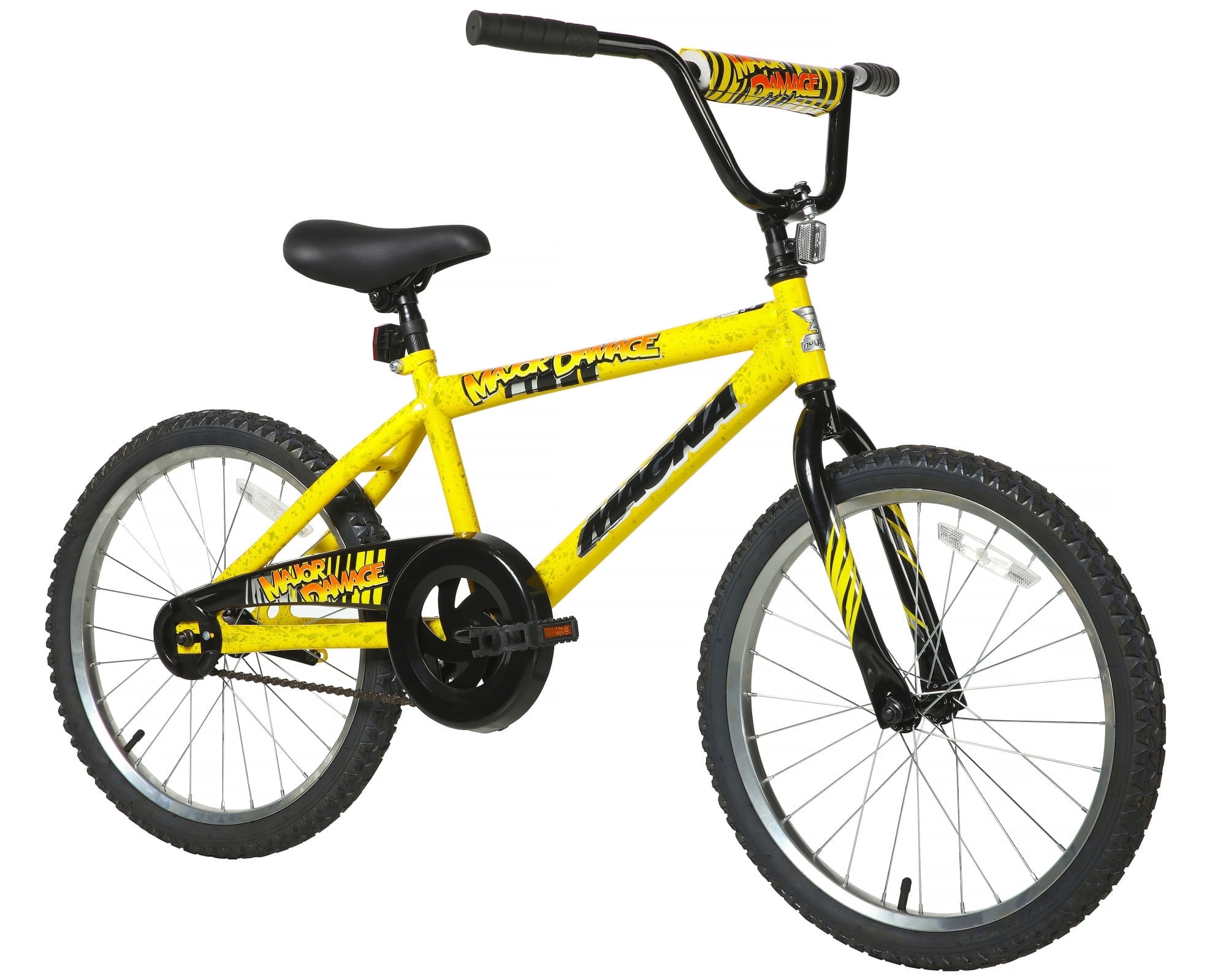 Dynacraft Magna Major Damage 20 Inch Boys Bike, BMX Bike Style, Easy Assembly Kids BMX Bike, Perfect Bike for Kids Ages 7-10, Yellow, 1 Count