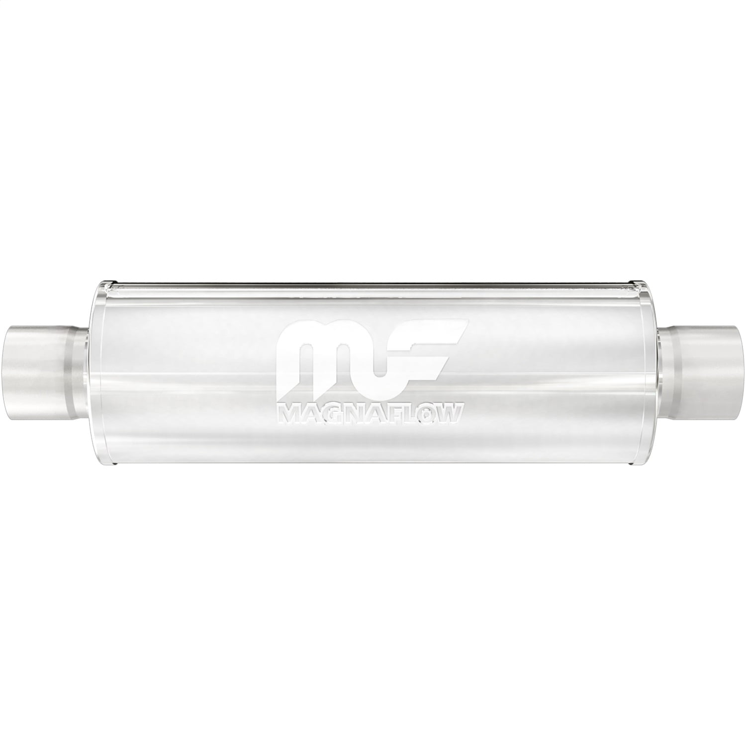 MagnaFlow 4in x 4in Round Center/Center Performance Muffler Exhaust 14419 - Straight-Through 3in Inlet/Outlet 14in Body Length 20in Overall Length Polished Finish - Classic Deep Exhaust Sound